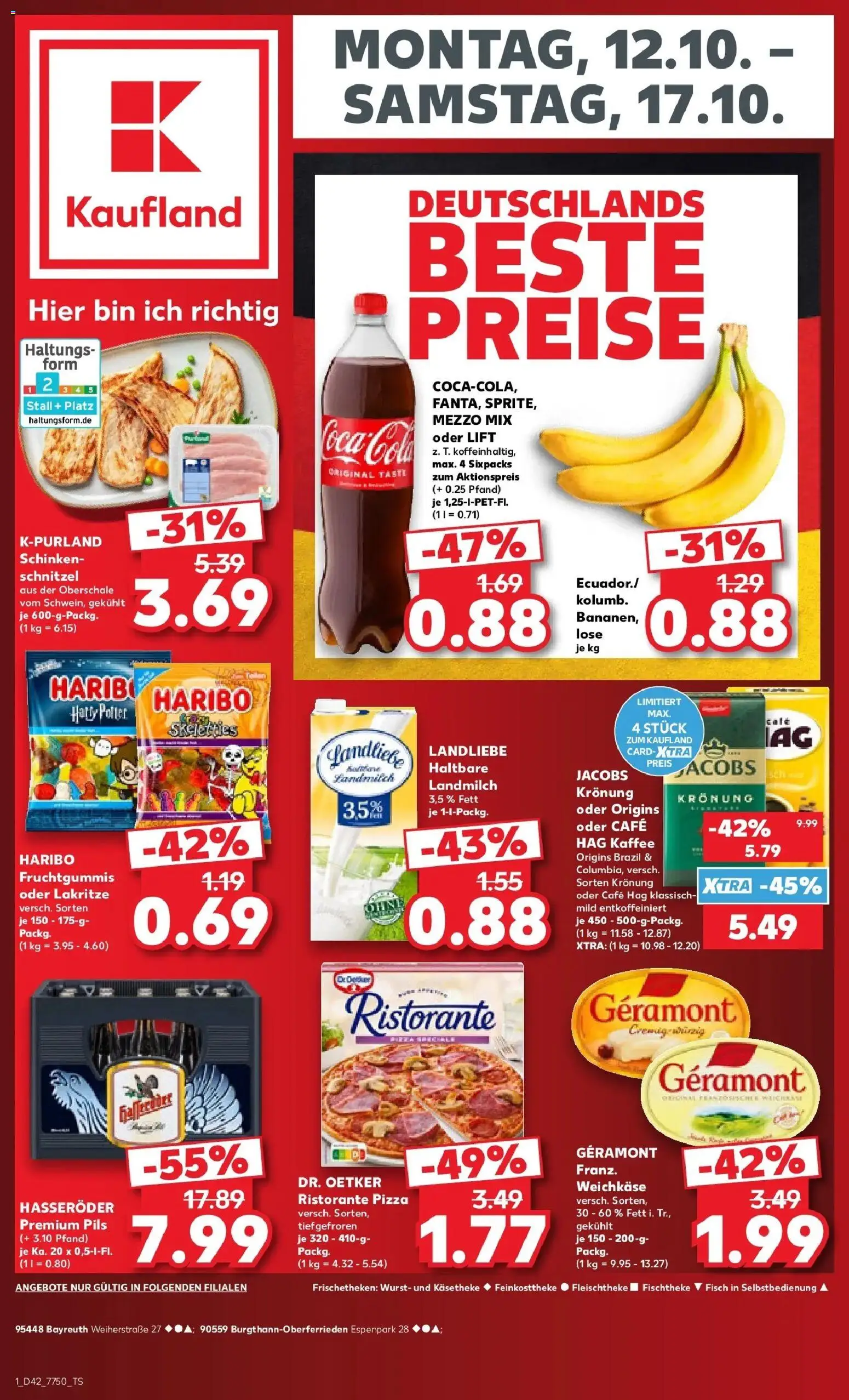 Vorschau von dem Prospekt des Geschäftes Kaufland, gültig ab dem 12.10.2026 - Pizza, Kaffee, Haribo, Cola, Schinken, Mezzo mix, Hasseröder, Geramont
