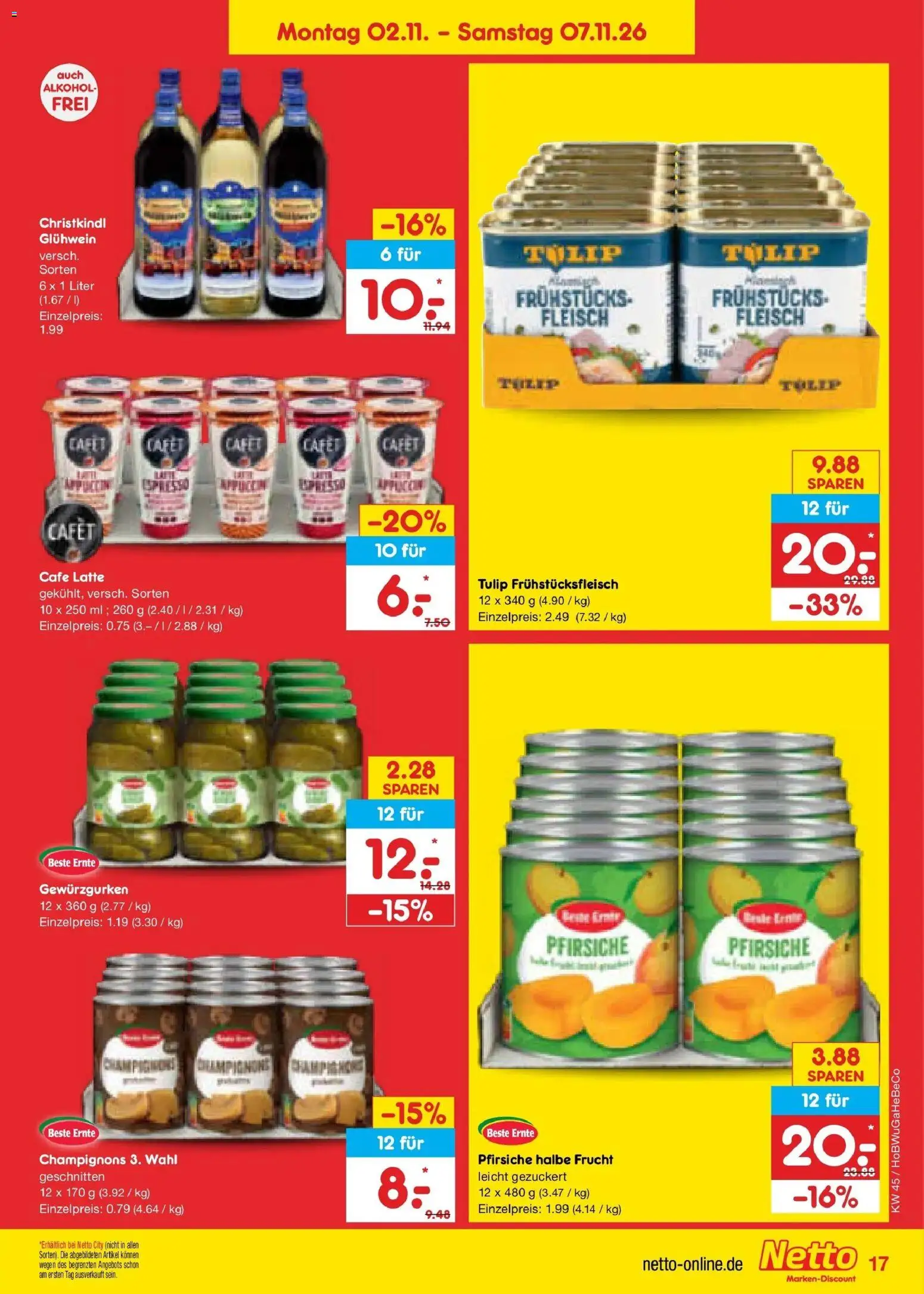 Vorschau von dem Prospekt des Geschäftes Netto Marken-Discount, gültig ab dem 02.11.2026 - Alkohol, Fleisch, Champignons