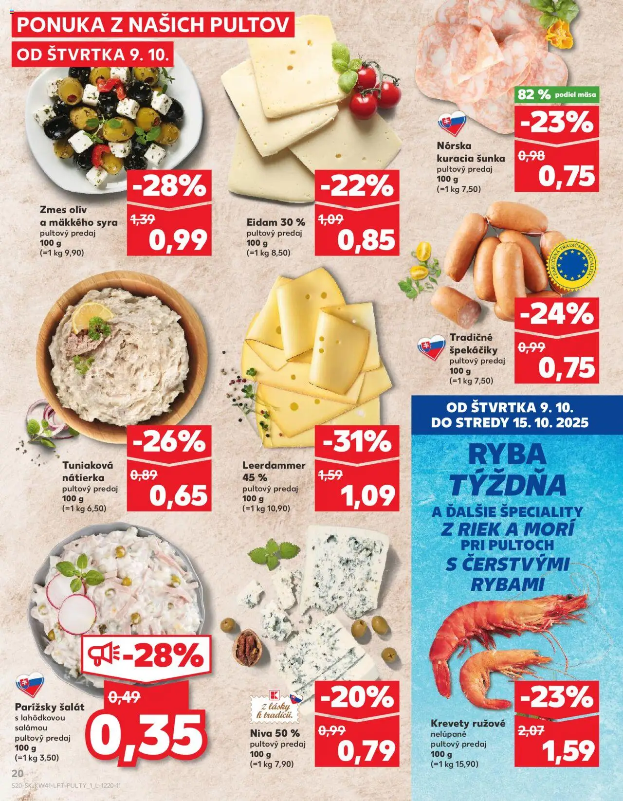 Náhľad Kaufland letáku platného od 09.10.2025 - Ryba, Krevety, Šalát, Niva, Šunka, Nátierka, Eidam, Špekáčiky