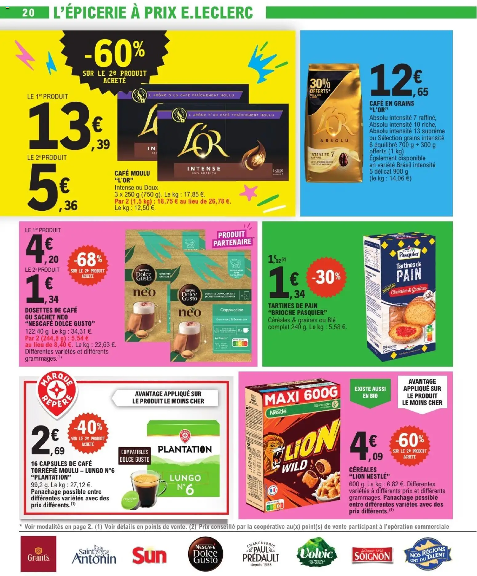 Prévisualisation de E.Leclerc catalogue du magasin E.Leclerc formulaire valide 08/09/2026 - Café, Charcuterie, Brioche, Blé, Café en grains, Tartines, Base, Nescafe dolce gusto