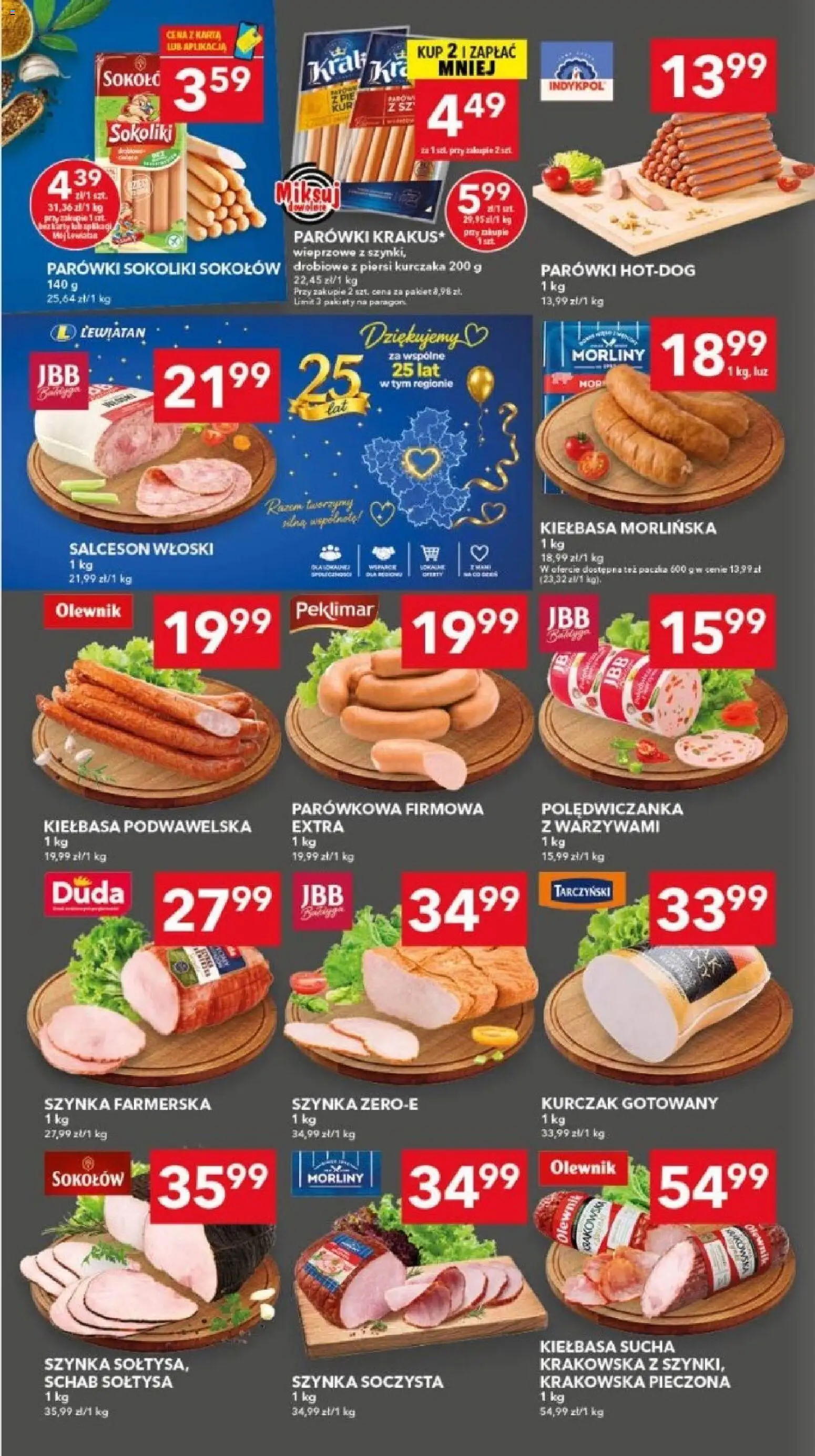 Pogląd gazetki "Lewiatan gazetka - Bydgoszcz" ze sklepu Lewiatan ważnej od 08.10.2026 - Schab, Piersi, Kiełbasa, Salceson, Karta, Parówki, Kiełbasa podwawelska, Kiełbasa sucha