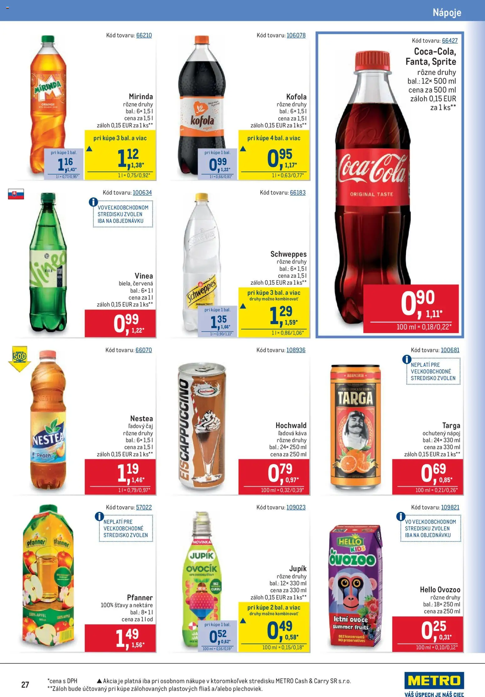 Náhľad Metro letáku platného od 09.09.2026 - Káva, Kofola, Čaj, Sprite, Ľadová káva, Mirinda, Nápoje, Ľadový čaj