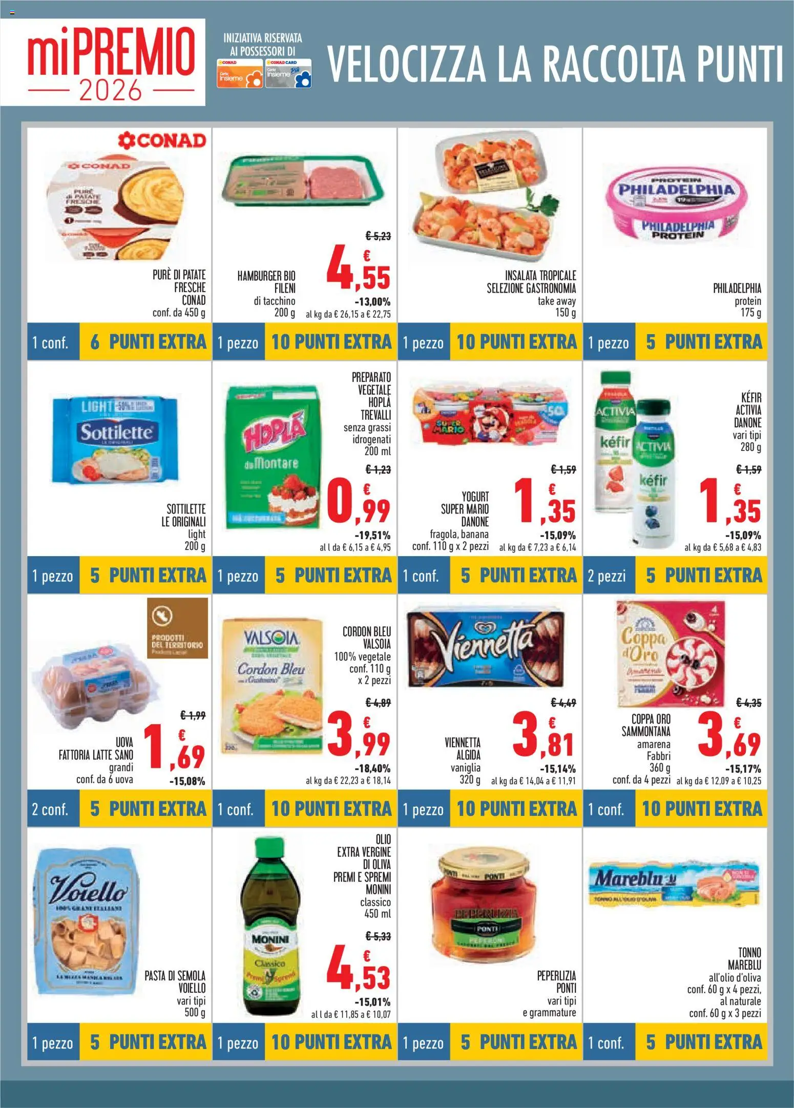 Anteprima dell'opuscolo Conad volantino Mi Premio Lazio dal negozio Conad valido da 04/11/2026 - Hamburger, Latte, Olio, Tonno, Patate, Amarena, Voiello, Olio extra vergine