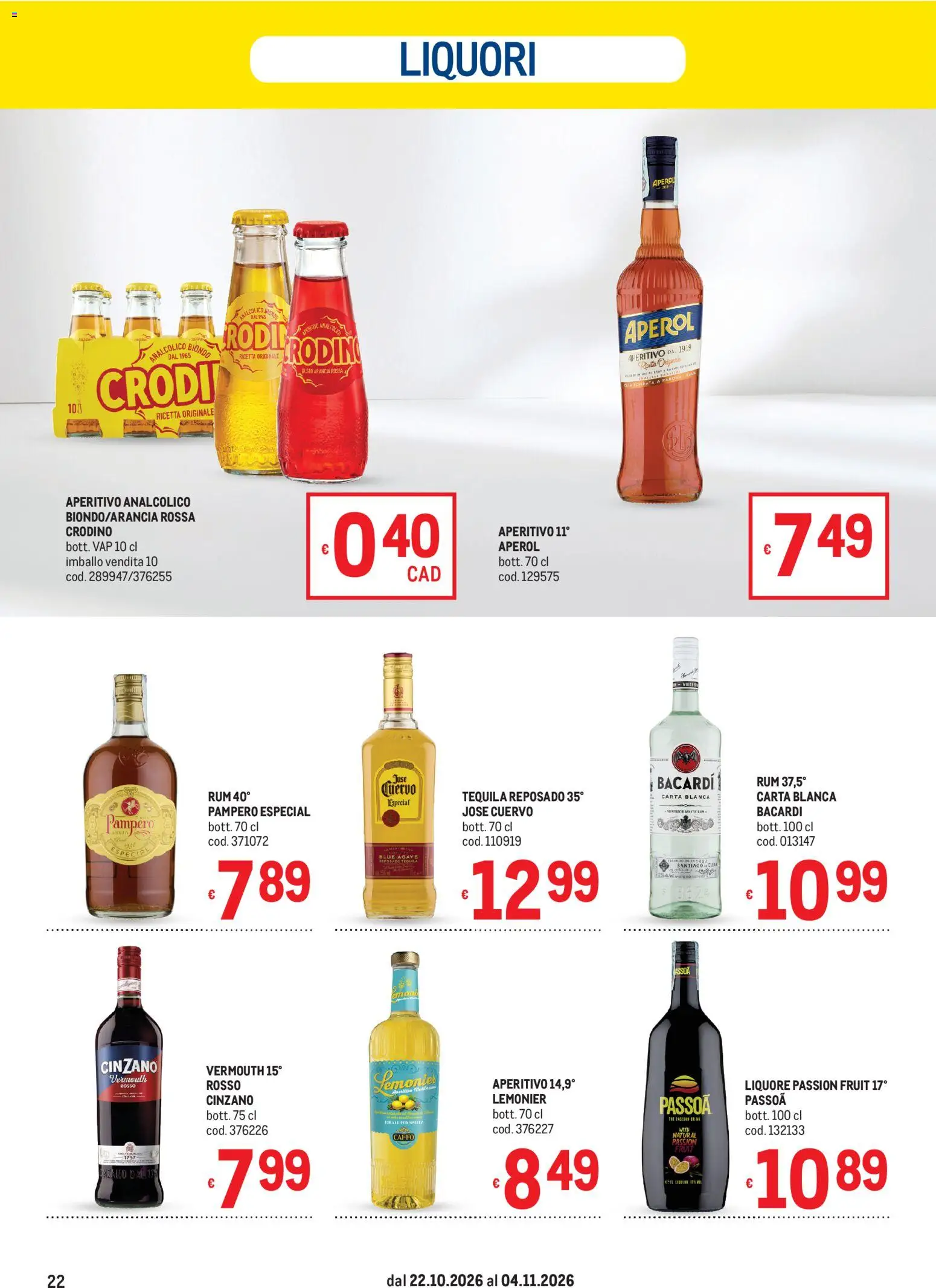 Anteprima dell'opuscolo Metro volantino dal negozio Metro valido da 22/10/2026 - Aperitivo, Aperol, Agave, Tequila, Rum, Liquore, Bacardi, Cinzano