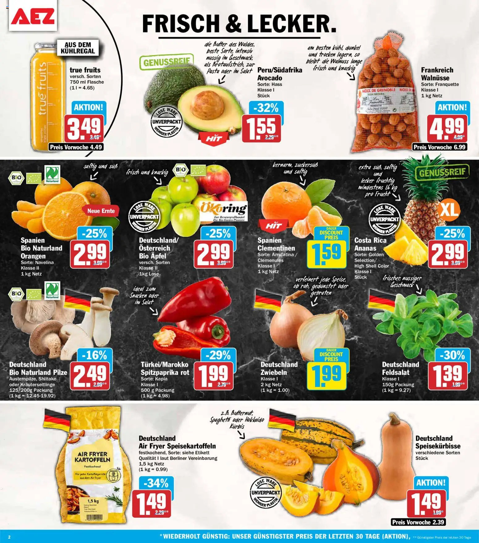 Vorschau von dem Prospekt des Geschäftes AEZ, gültig ab dem 02.11.2026 - Butter, Äpfel, Spaghetti, Kürbis, Salat, Walnüsse, Kartoffeln, Zwiebeln