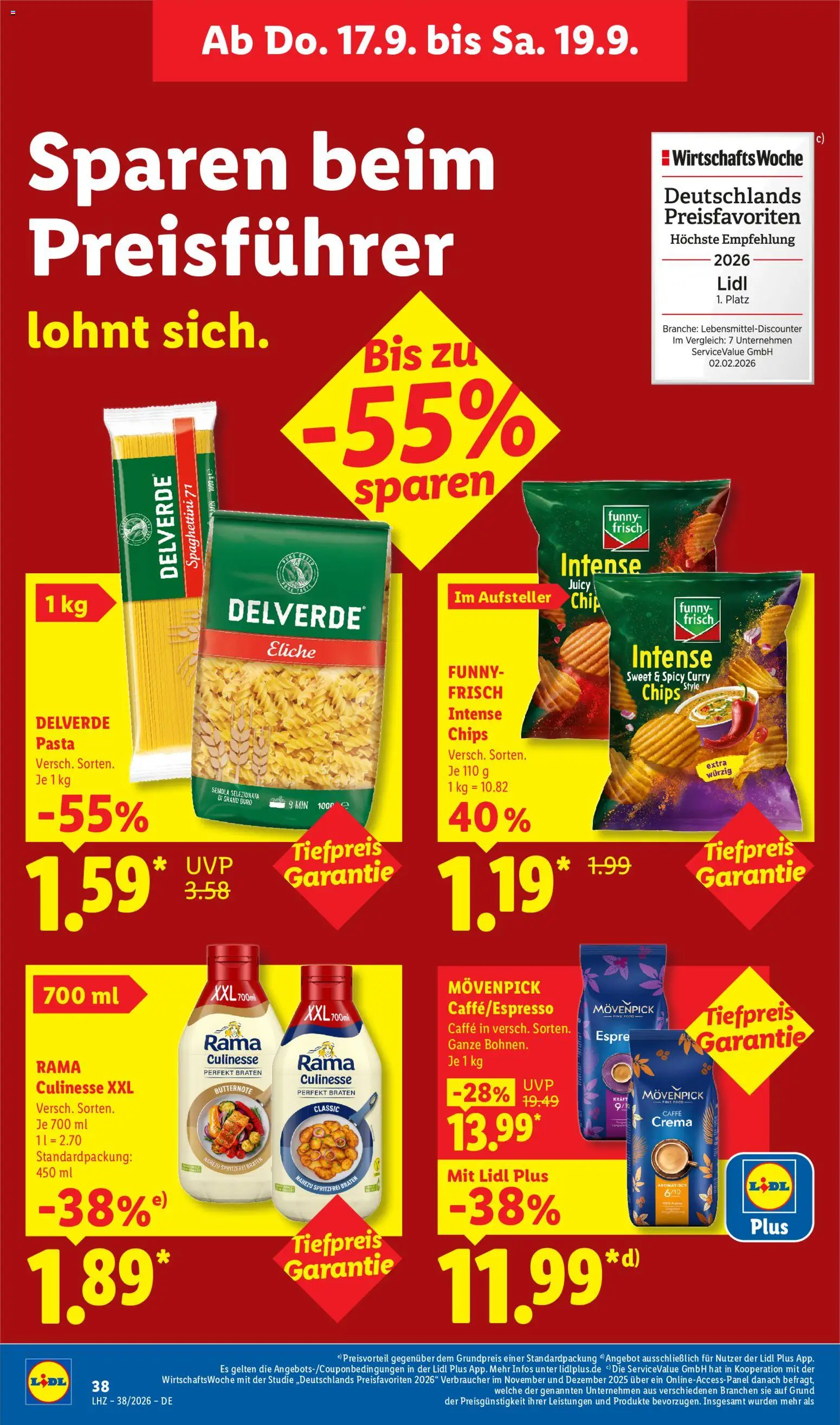 Vorschau von dem Prospekt des Geschäftes Lidl, gültig ab dem 14.09.2026 - Chips, Pasta, Funny frisch, Rama