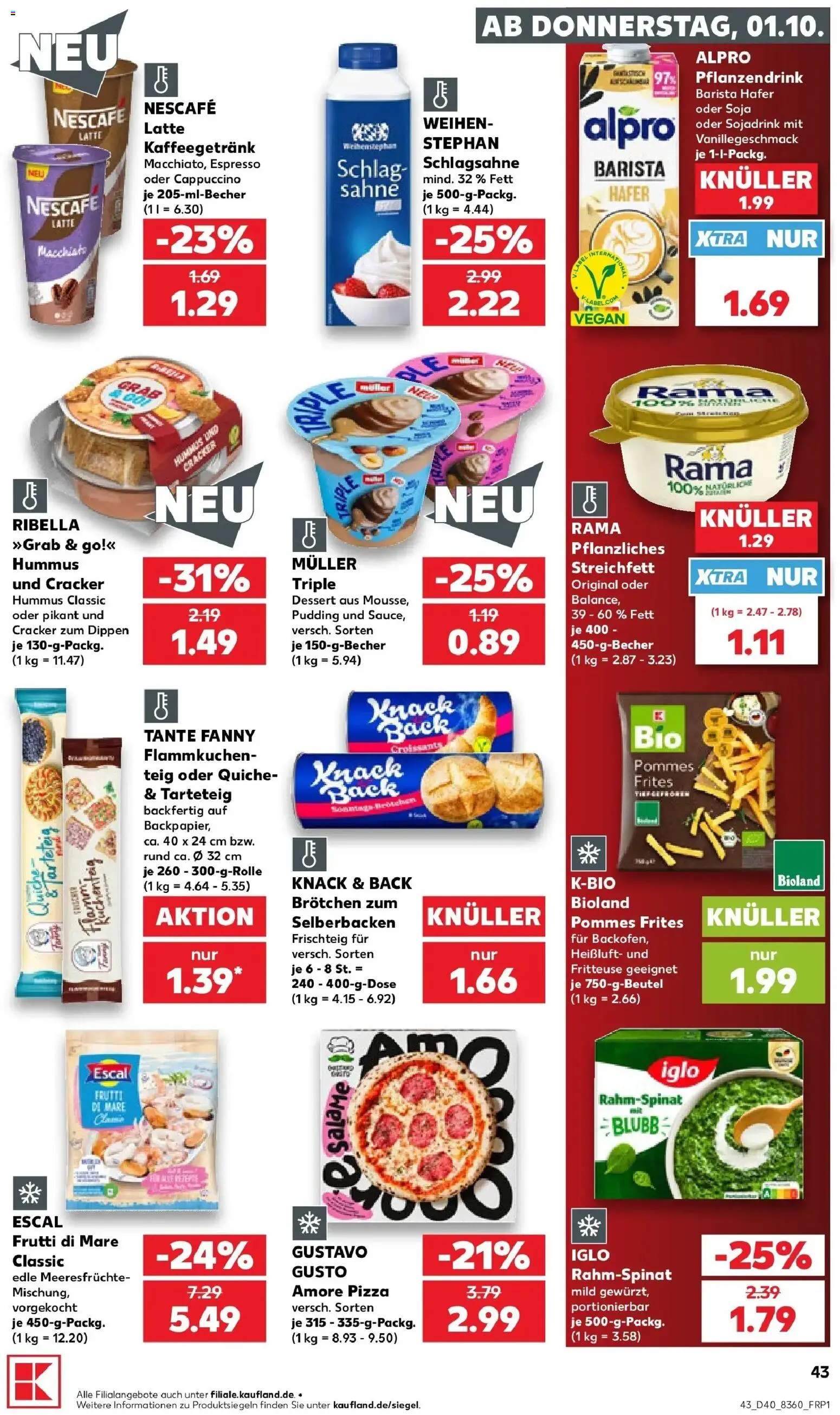 Vorschau von dem Prospekt des Geschäftes Kaufland, gültig ab dem 01.10.2026 - Pommes, Hummus, Pommes frites, Sahne, Nescafe, Meeresfrüchte, Rama, Fritteuse