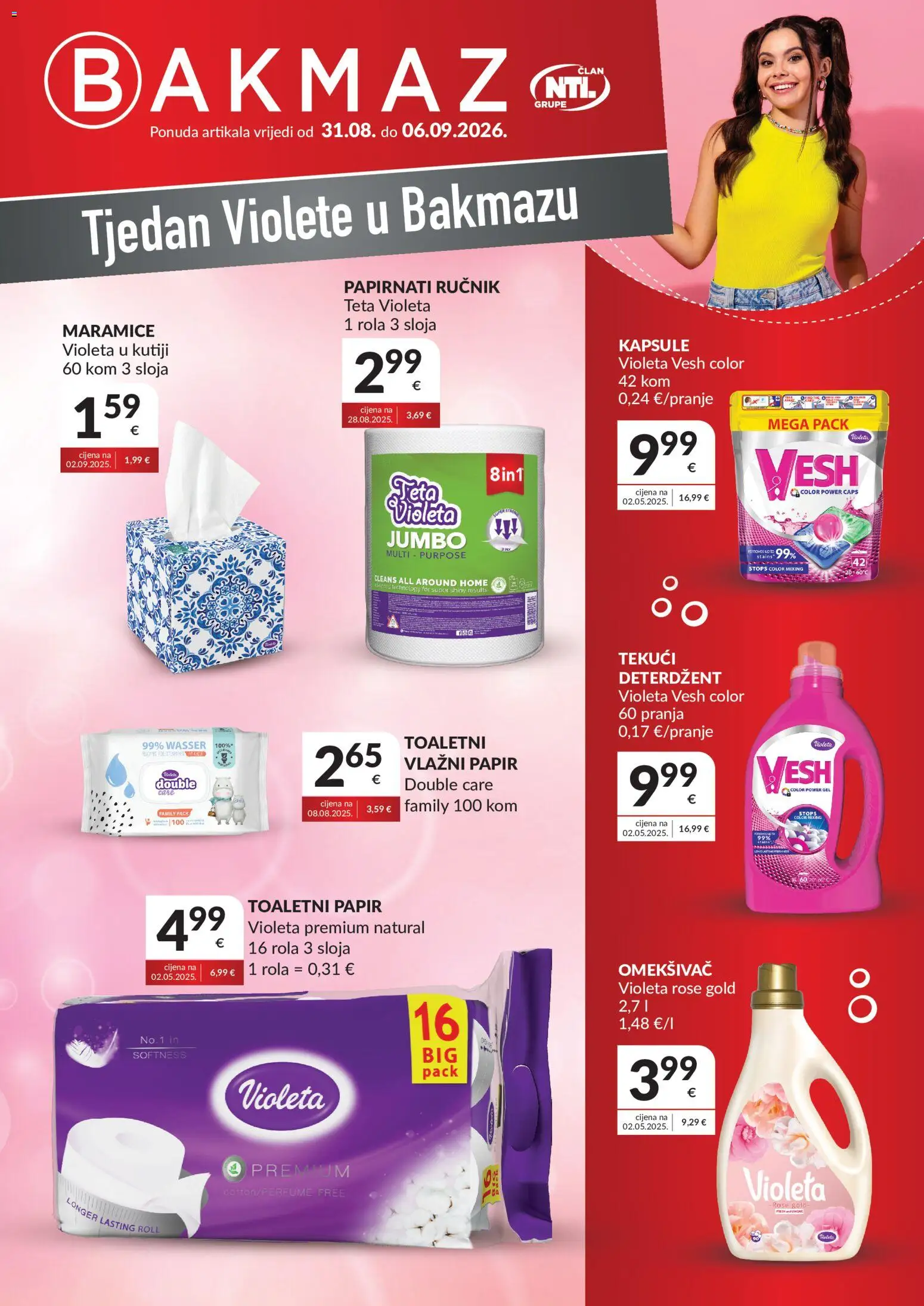 Pregled letka Bakmaz Tjedan Violete trgovine Bakmaz vrijedi od 31.08.2026