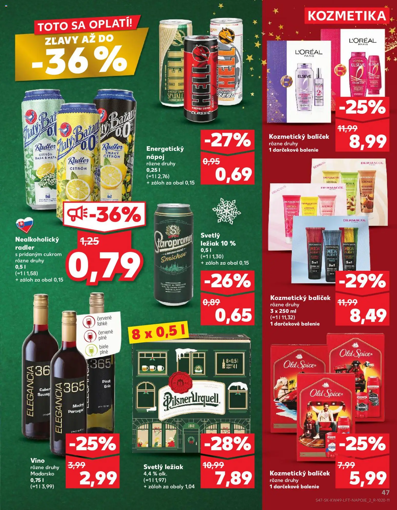 Náhľad Kaufland letáku platného od 04.12.2025 - Víno, Pilsner Urquell, Old Spice, Staropramen, Radler, Energetický nápoj