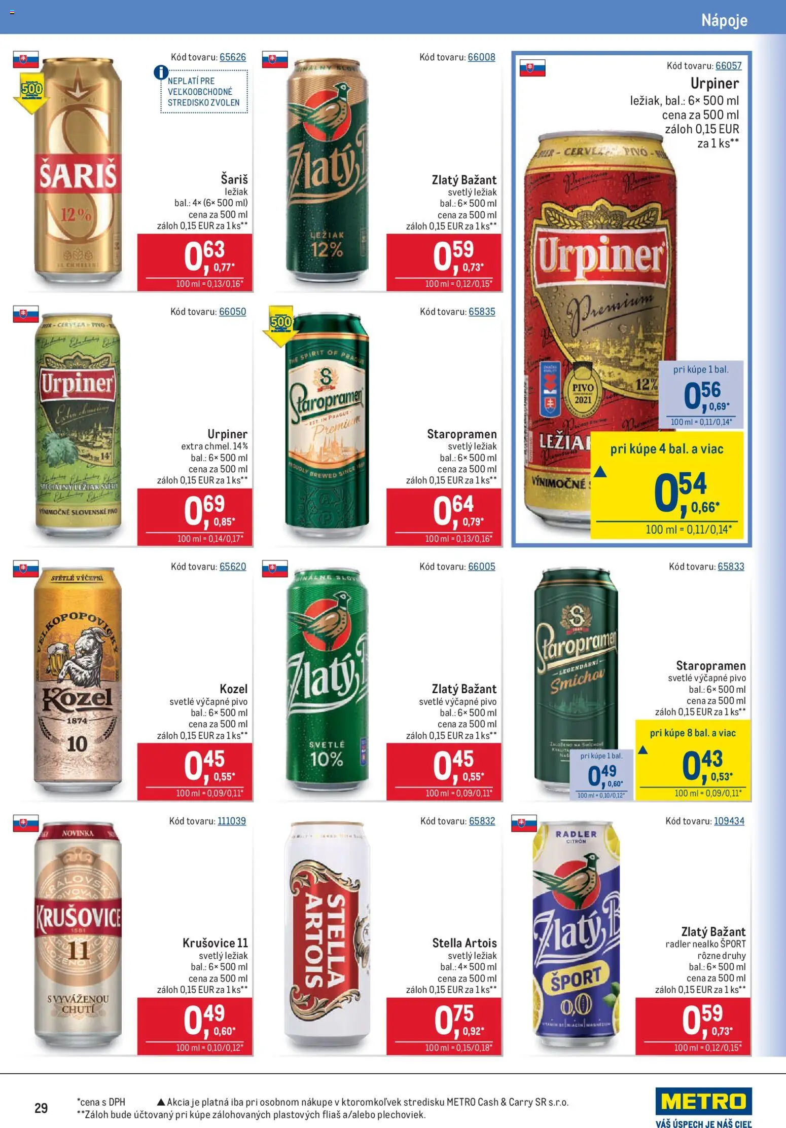 Náhľad Metro letáku platného od 09.09.2026 - Pivo, Urpiner, Krušovice, Šariš, Staropramen, Radler, Zlatý Bažant, Nápoje