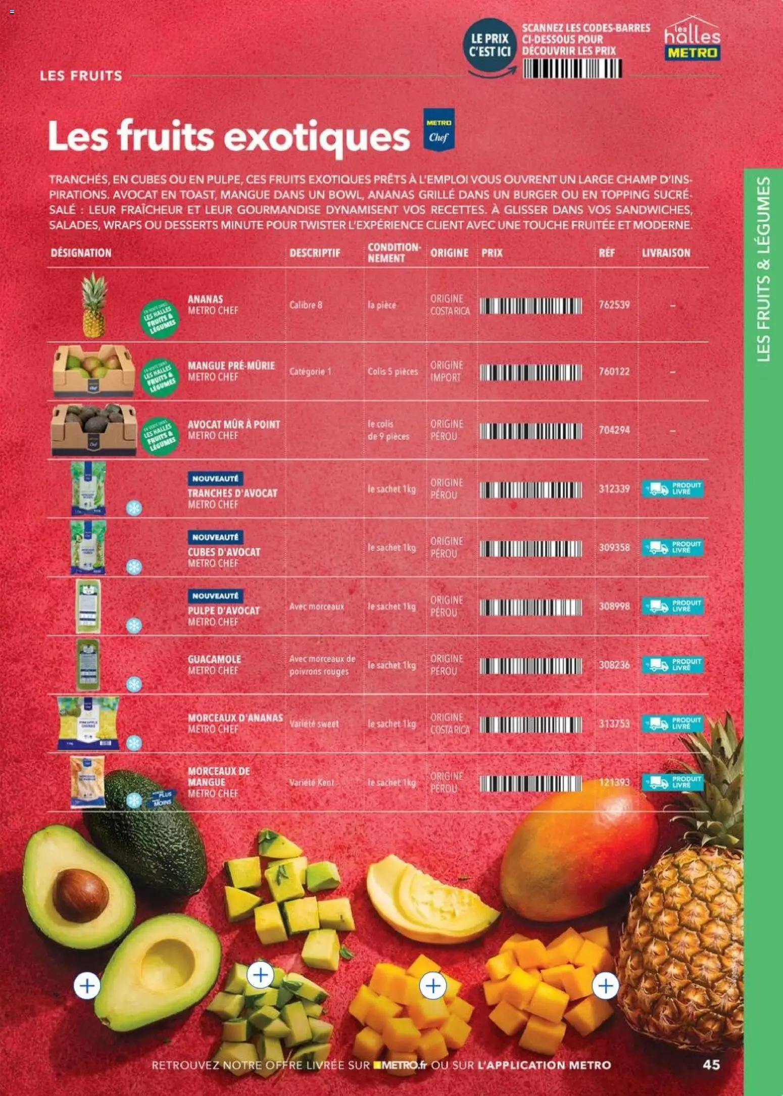 Prévisualisation de METRO - Restauration rapide du magasin METRO formulaire valide 14/04/2026 - Burger, Livre, Avocat, Fruits, Guacamole, Ananas, Sucre, Fruits exotiques