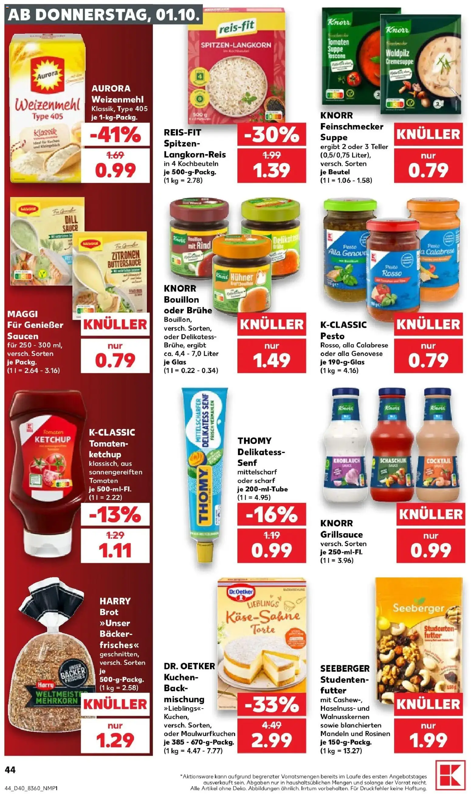Vorschau von dem Prospekt des Geschäftes Kaufland, gültig ab dem 01.10.2026 - Kuchen, Maggi, Knoblauch, Mandeln, Dill, Tomaten, Ketchup, Rosinen