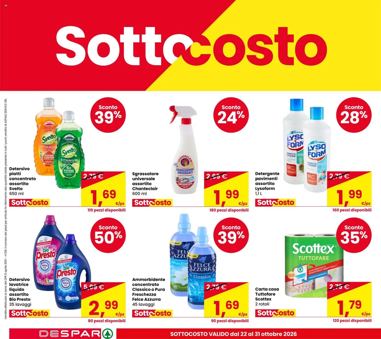 Anteprima dell'opuscolo Despar volantino Due Carrare dal negozio Despar valido da 22/10/2026 - Lavatrice, Piatti, Ammorbidente, Sgrassatore, Detergente, Smacchiatore