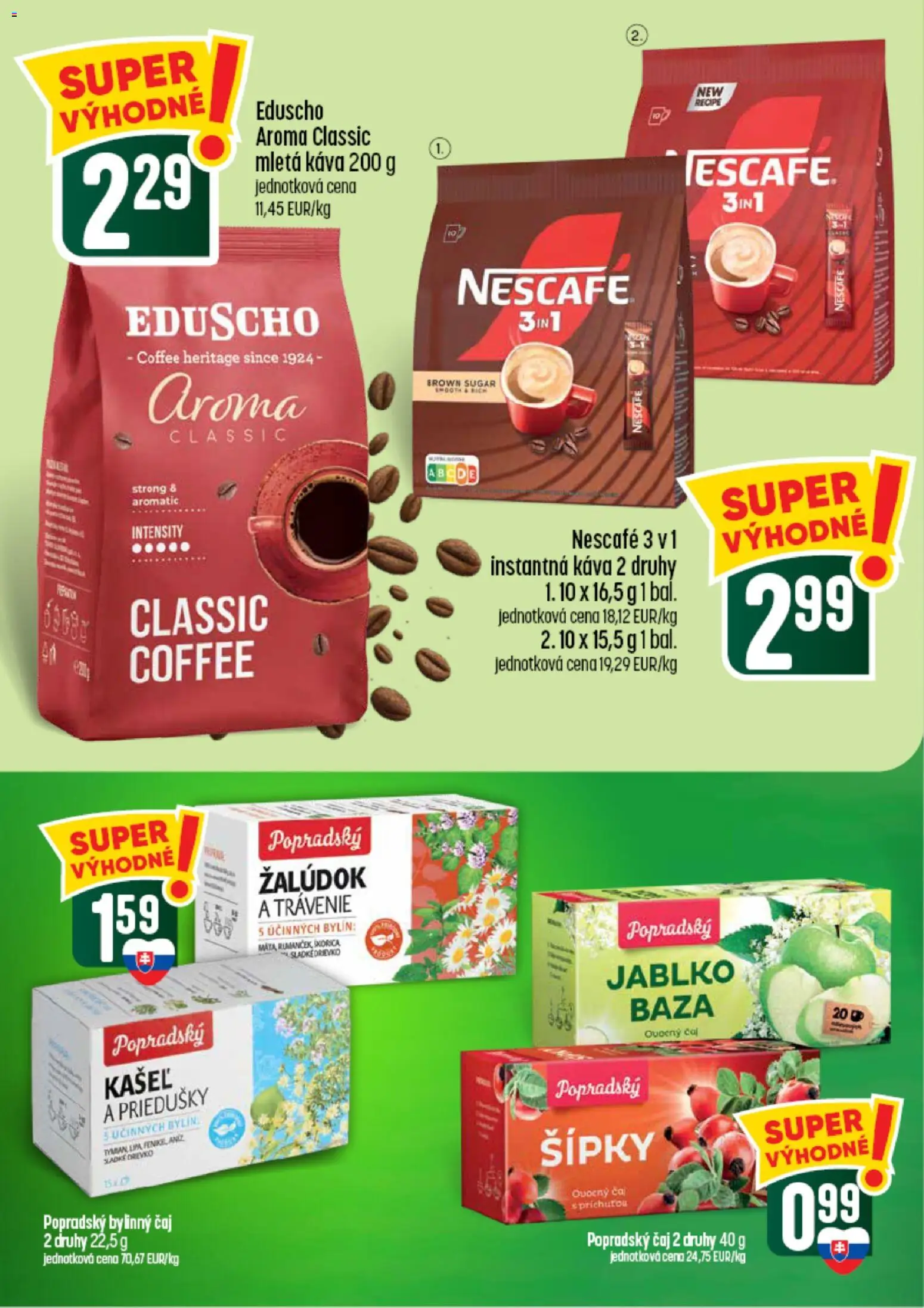 Náhľad COOP Jednota letáku platného od 10.09.2026 - Káva, Čaj, Instantná káva, Mletá káva, Ovocný čaj, Bylinný čaj