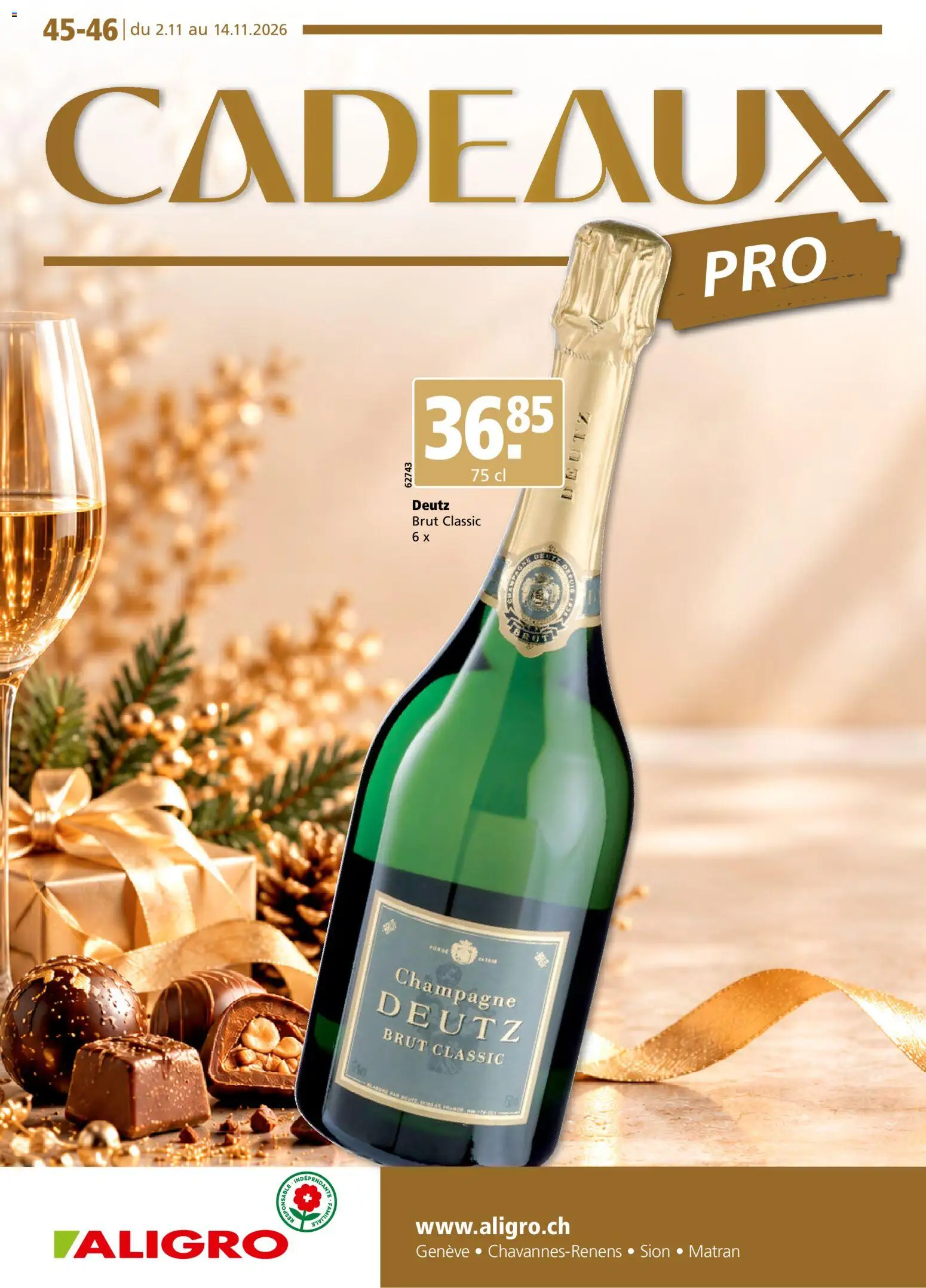 Vorschau des Merkblatts Aligro aktionen Cadeaux Chavannes, Matran, Genève, Sion vom Shop Aligro gültig von 02.11.2026 bis 14.11.2026