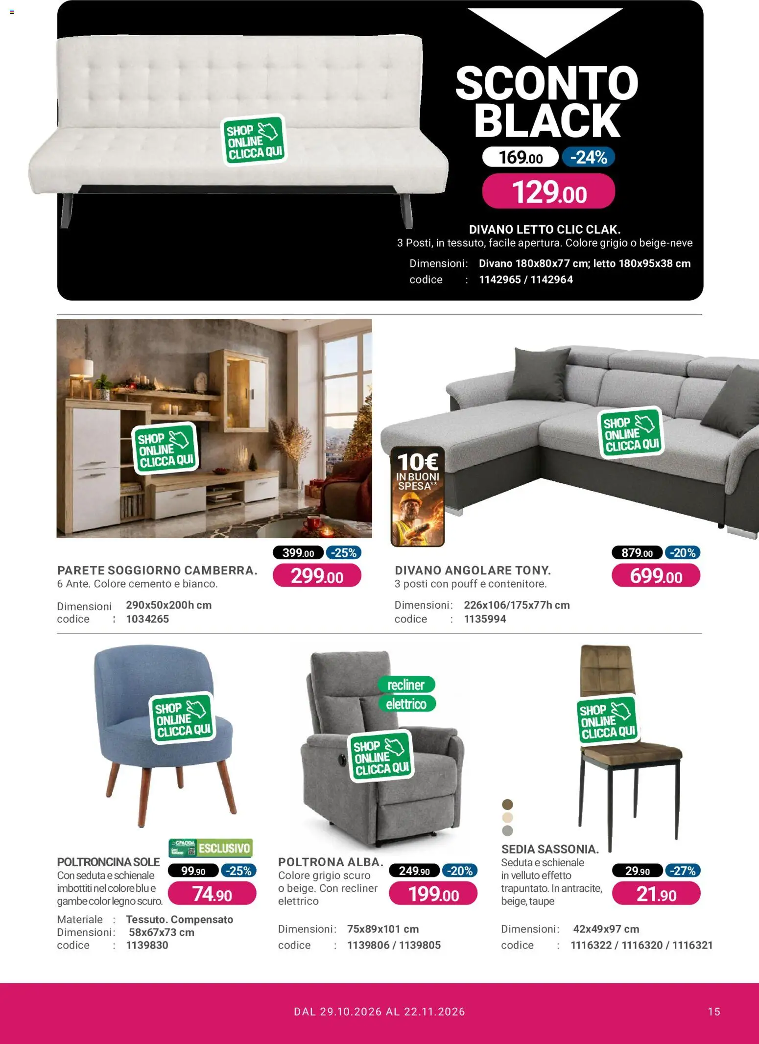 Anteprima dell'opuscolo CFadda Black Friday dal negozio CFadda valido da 29/10/2026 - Divano letto, Divano, Letto, Divano angolare, Poltrona, Sedia, Cemento