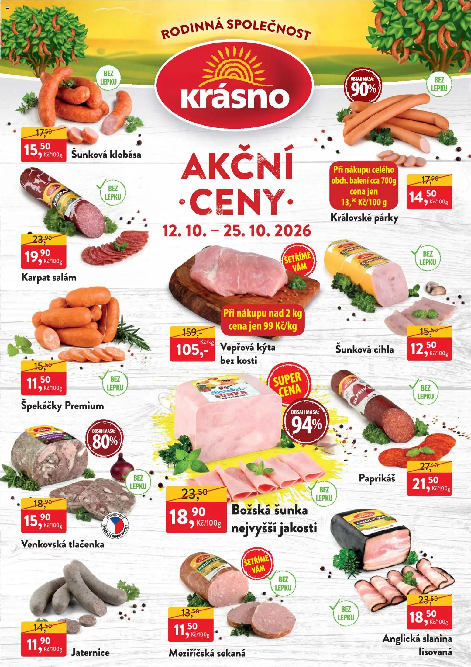 Náhled nabídky: MP Krásno MP Krásno leták platný od 12.10.2026 - Sekaná, Vepřová Kýta, Klobása, Salám, Tlačenka, Párky, Kýta, Anglická slanina