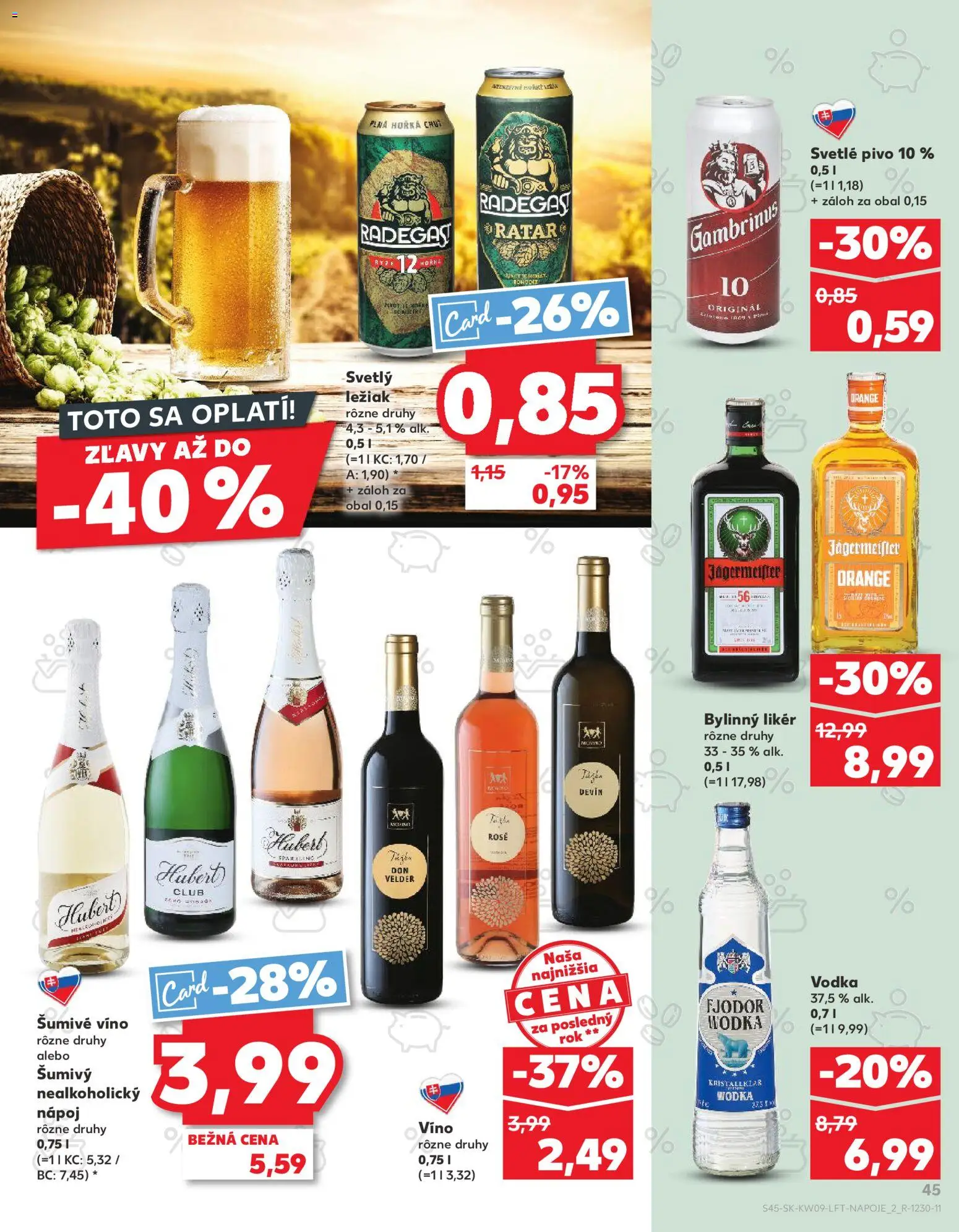 Náhľad Kaufland letáku platného od 26.02.2026 - Pivo, Víno, Vodka, Jägermeister, Radegast, Gambrinus, Šumivé víno, Bylinný likér