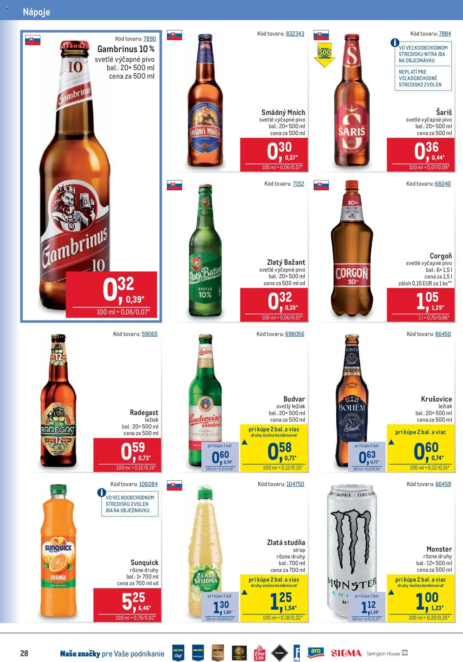 Náhľad Metro letáku platného od 09.09.2026 - Pivo, Krušovice, Šariš, Sunquick, Gambrinus, Zlatý Bažant, Corgoň, Nápoje