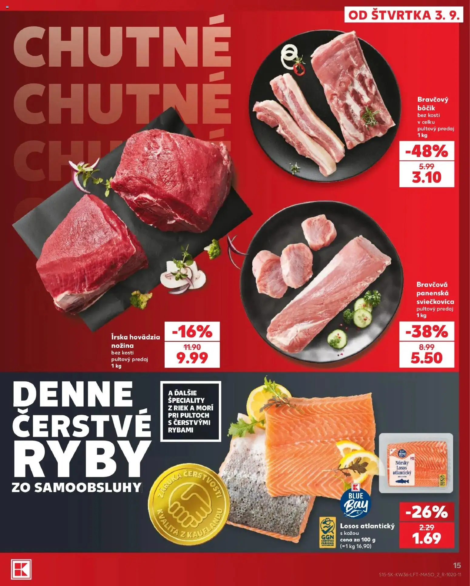 Náhľad Kaufland letáku platného od 03.09.2026 - Ryby, Losos, Bôčik, Bravčový bôčik, Špeciality, Bôčik bez kosti