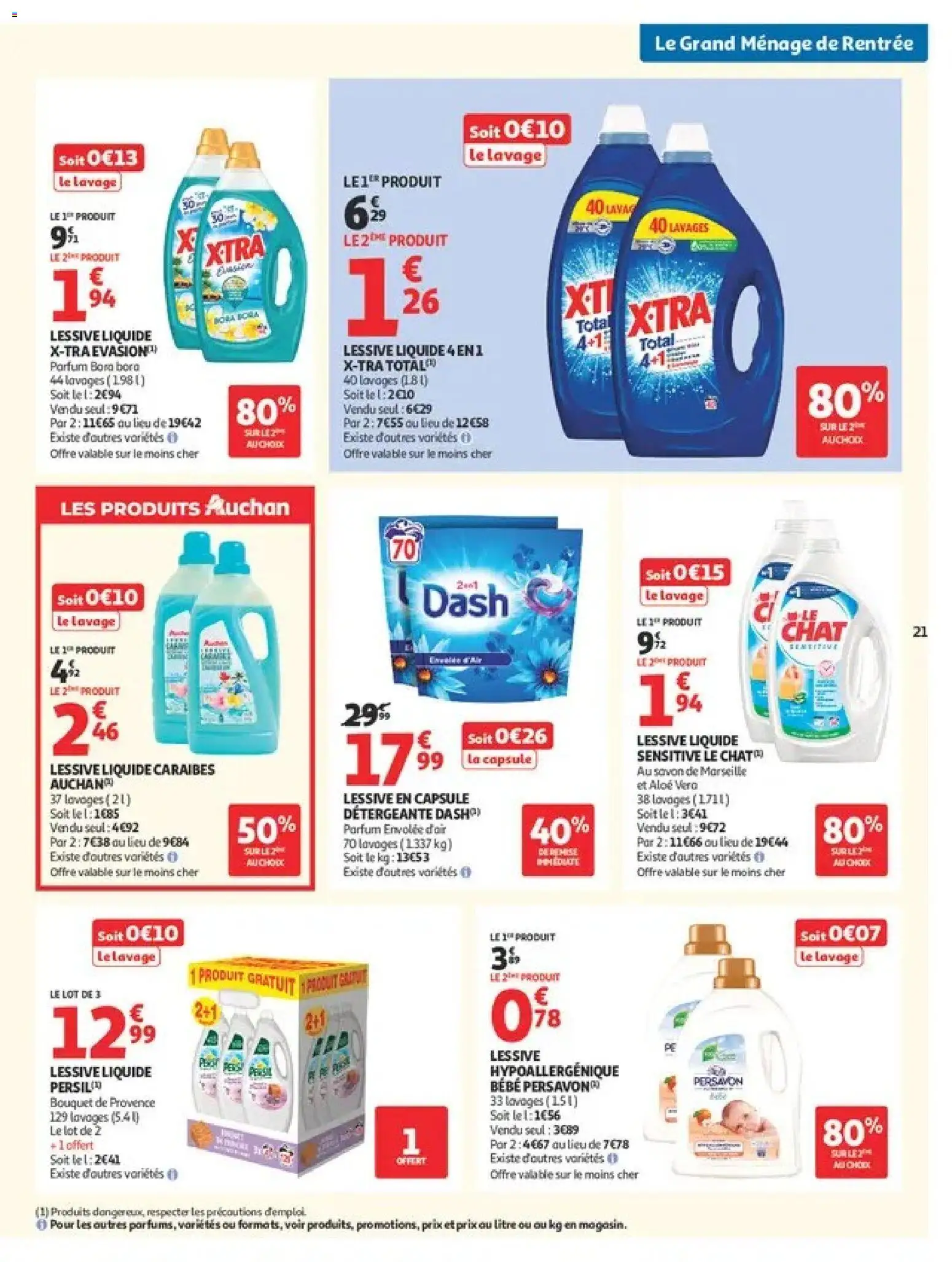 Prévisualisation de Auchan Ménage rentrée hypers du magasin Auchan formulaire valide 08/09/2026 - Parfum, Aloe vera, Persil, Lessive, Savon de marseille, Dash, Détergent, X-tra