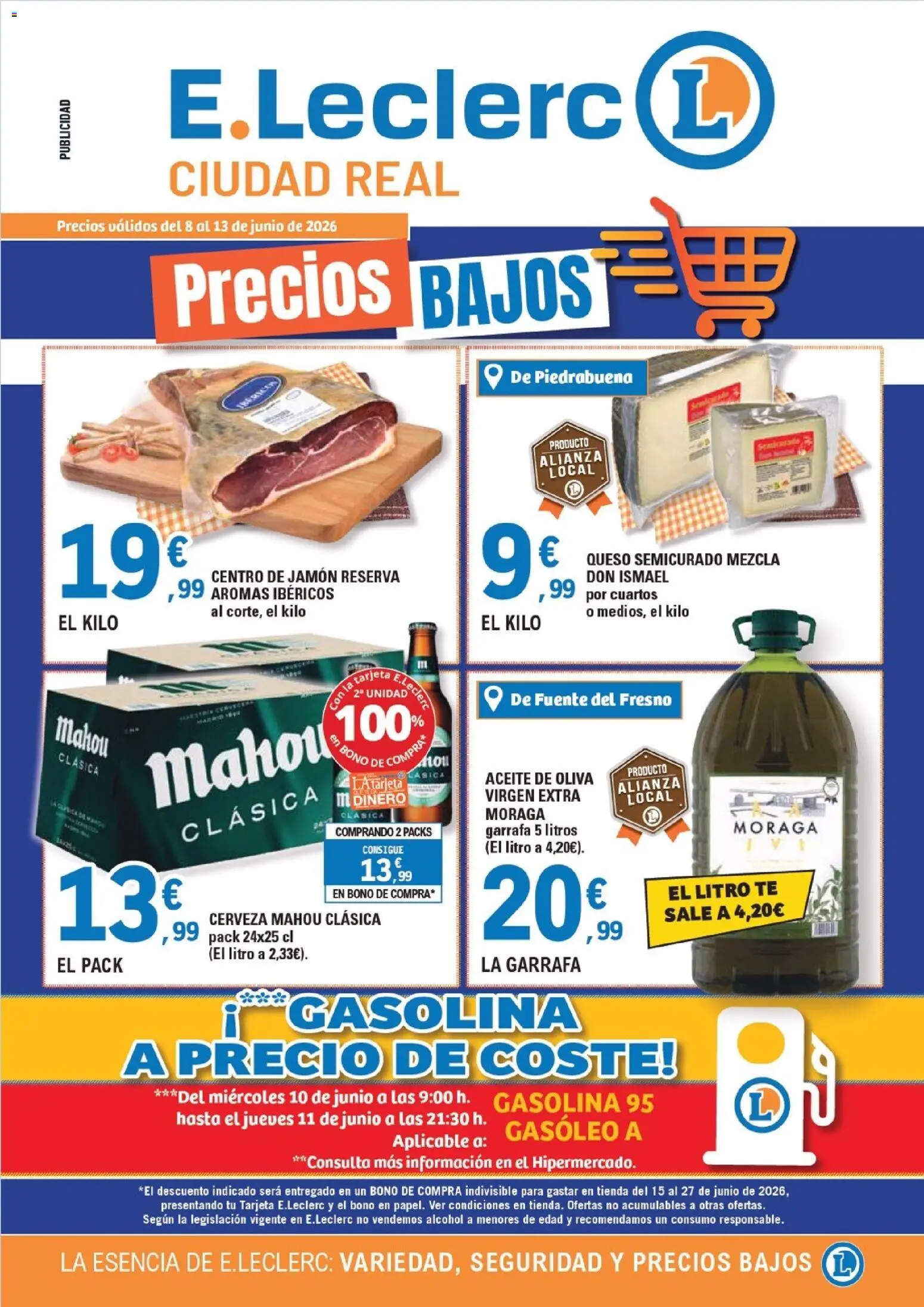 Vista previa del folleto de la tienda E.Leclerc válido desde el 08/06/2026 - Aceite de oliva, Té, Jamón, Queso, Cerveza, Aceite, Alcohol