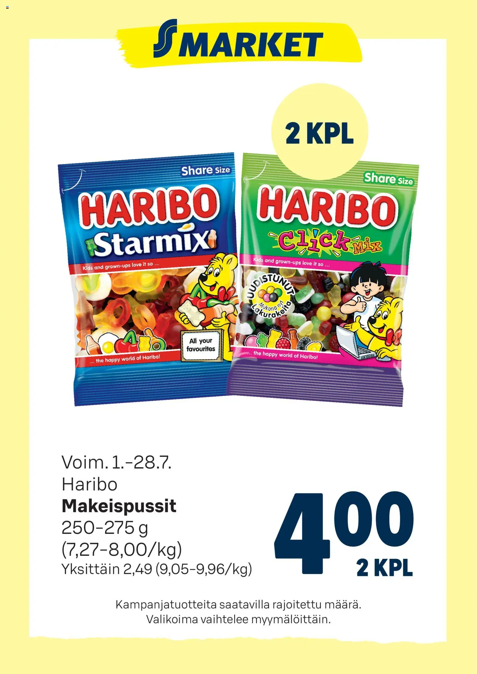 Kaupan S-market S-market tarjoukset Haribo esikatselu, voimassa 01/07/2026 - Makeispussit