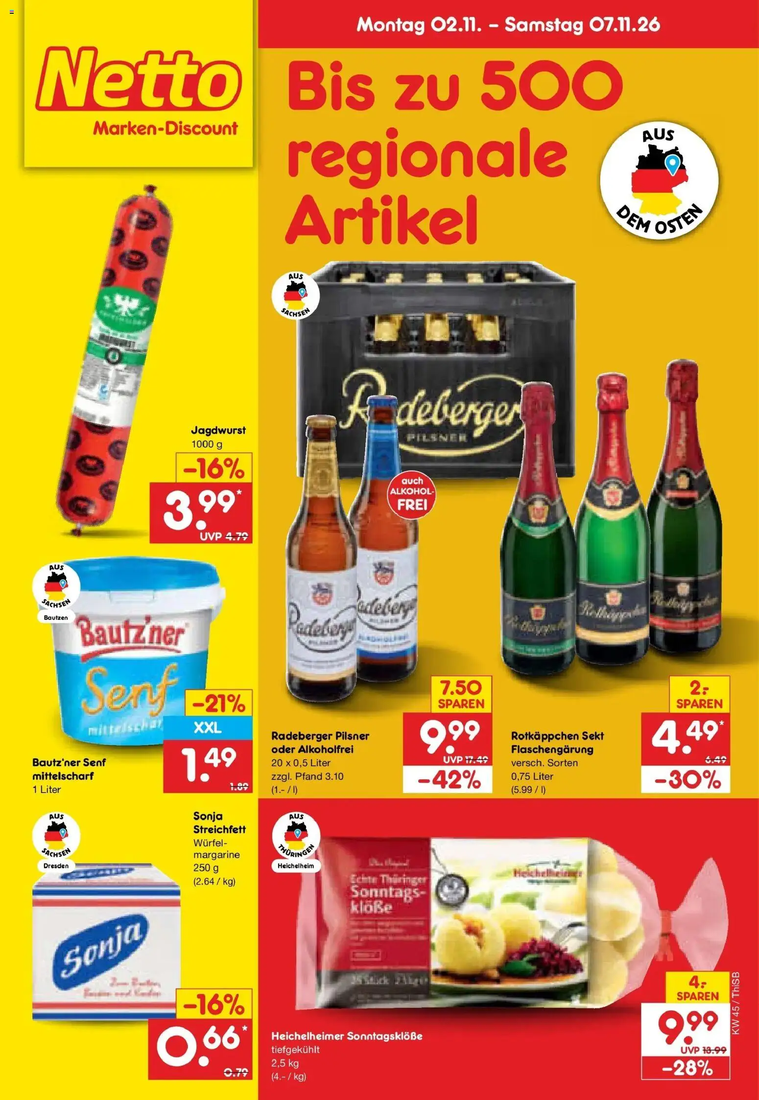 Vorschau von dem Prospekt des Geschäftes Netto Marken-Discount, gültig ab dem 02.11.2026 - Alkohol, Rotkäppchen, Margarine, Sekt, Radeberger pilsner, Rotkappchen sekt