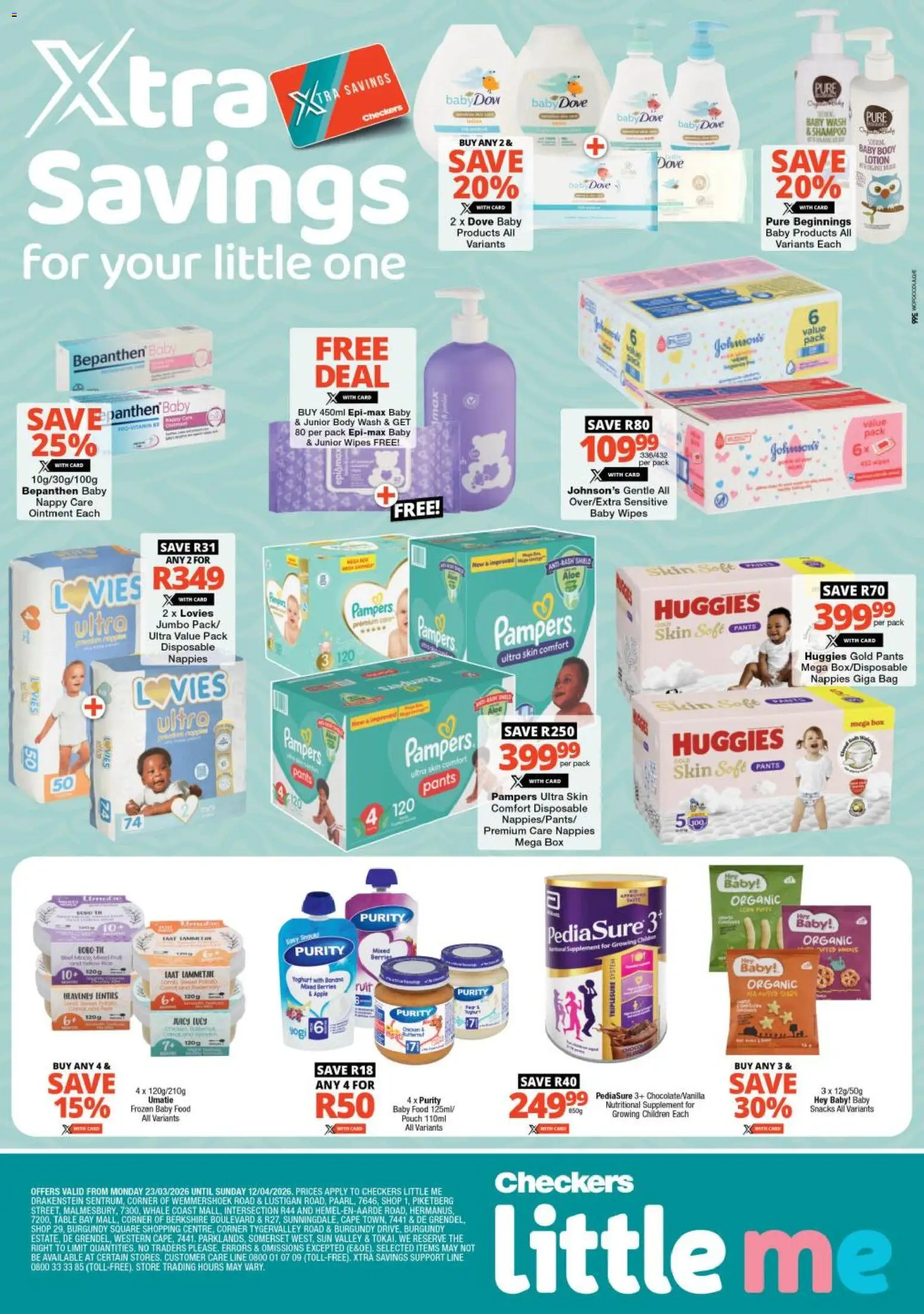 Preview of Checkers flyer valid from 23/03/2026 - Chicken, Bag, Snacks, Pants, Yoghurt, Shampoo, Nappies, Table