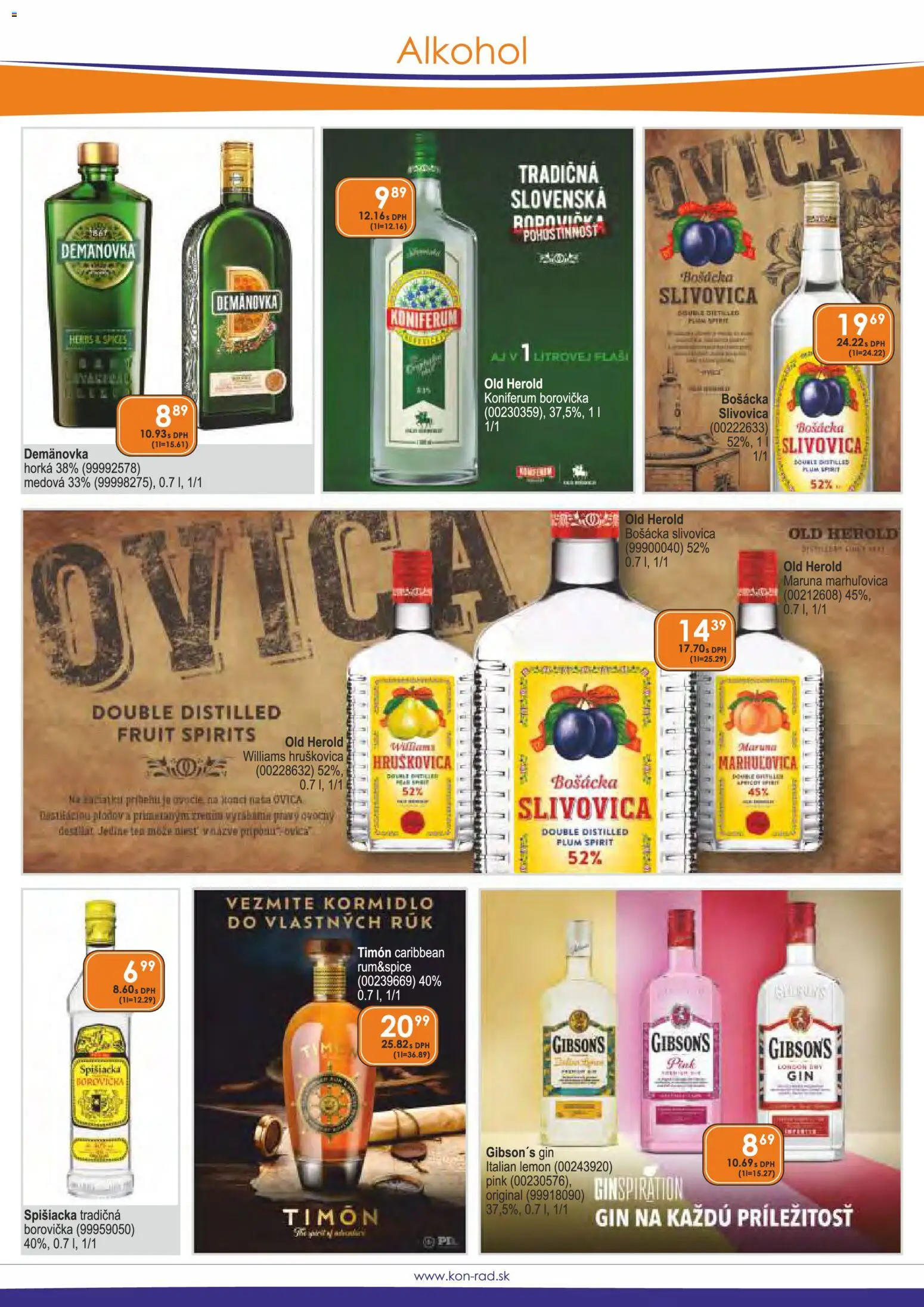 Náhľad KON - RAD letáku platného od 01.03.2026 - Alkohol, Borovička, Gin, Slivovica, Bošácka slivovica, Koniferum, Hruškovica