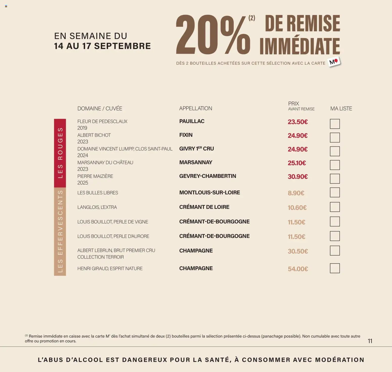 Prévisualisation de Monoprix - Calendrier foire aux vins du magasin Monoprix formulaire valide 11/09/2026 - Champagne, Crémant, Crémant de Loire