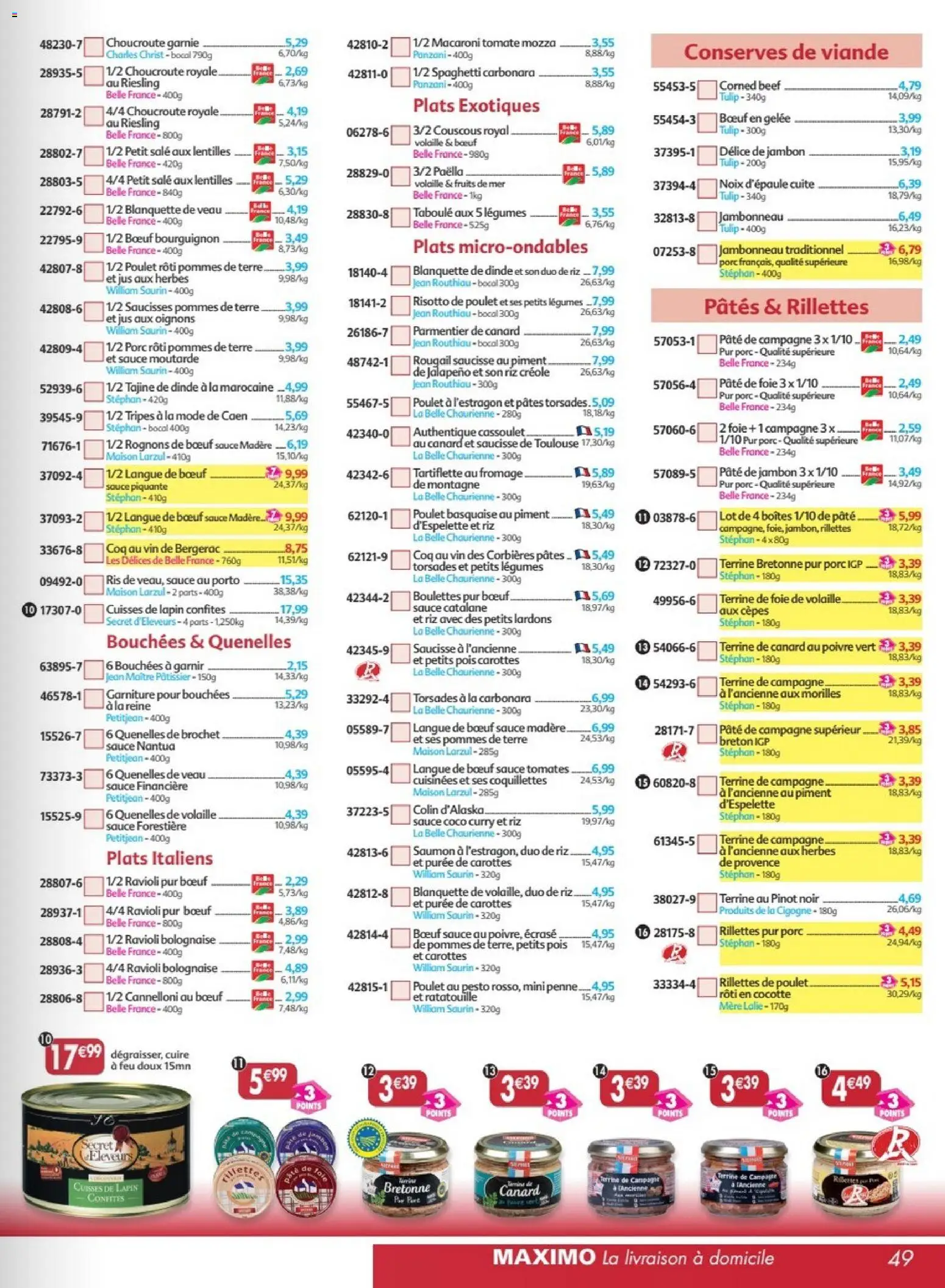 Prévisualisation de Maximo catalogue epicerie du magasin Maximo formulaire valide 24/08/2026 - Foie, Saumon, Fruits de mer, Carottes, Curry, Langue de bœuf, Petits pois, Pois