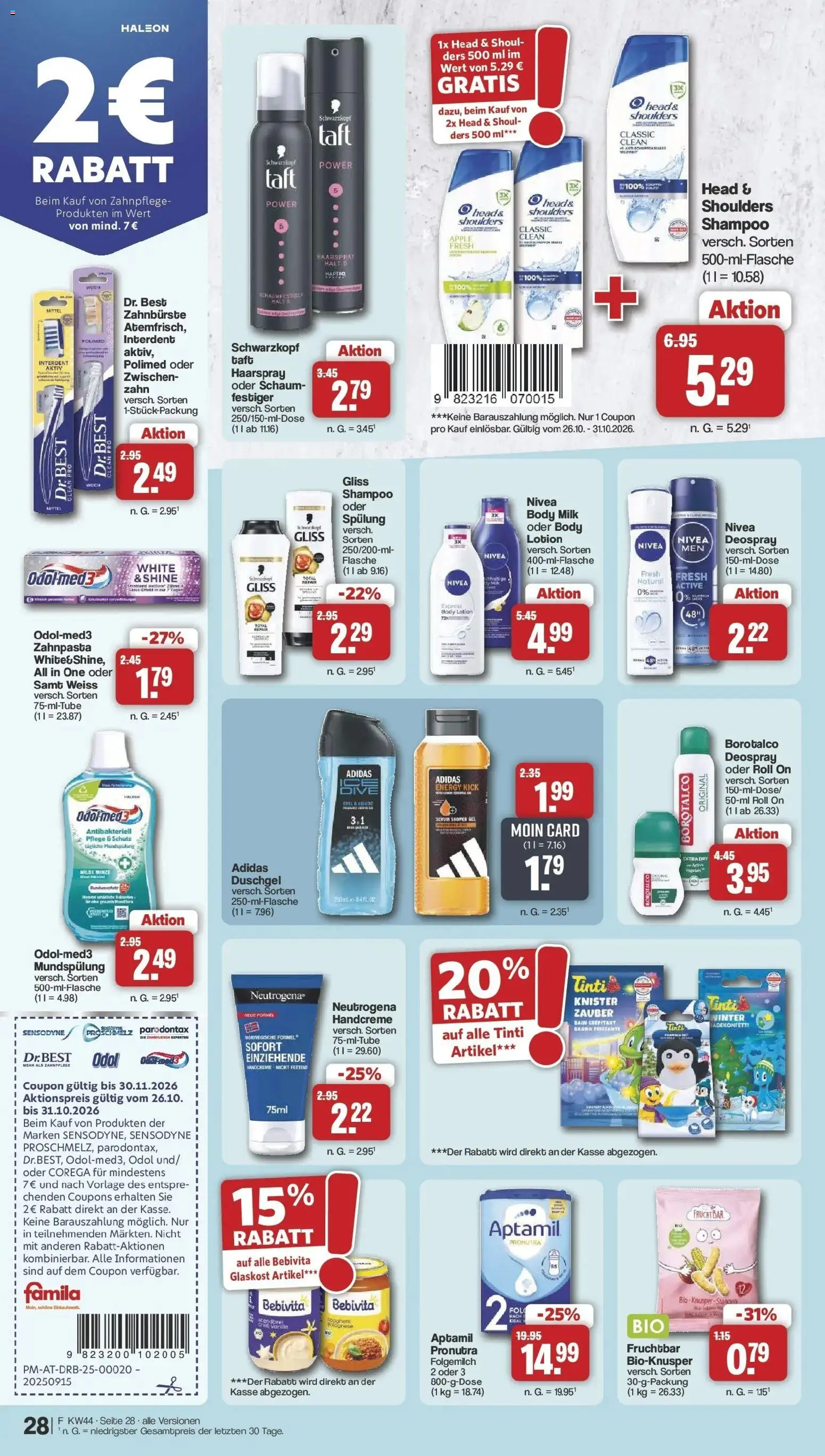 Vorschau von dem Prospekt des Geschäftes Famila Nordwest, gültig ab dem 26.10.2026 - Apple, Shampoo, Energy, Zahnpasta, Handcreme, Duschgel, Serum, Shower Gel