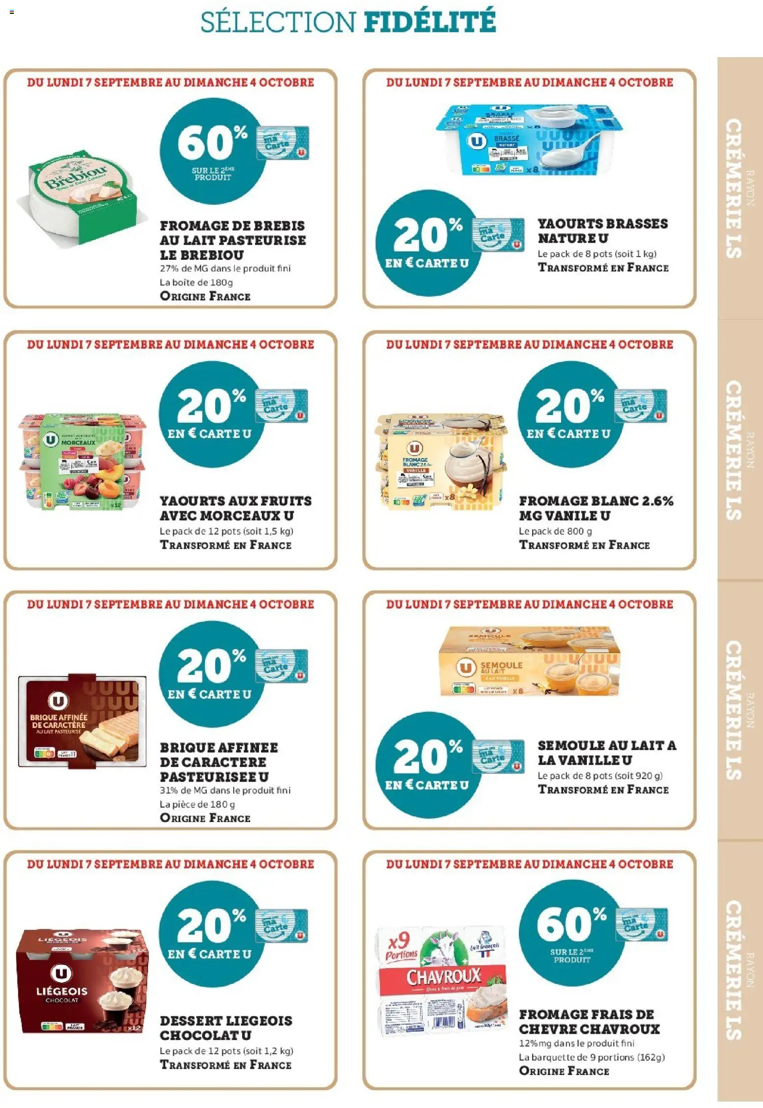 Prévisualisation de Super U - Ma sélection Carte U Septembre du magasin Super U formulaire valide 07/09/2026 - Chocolat, Fruits, Lait, Vanille, Semoule, Fromage frais, Chocolat dessert, Yaourts