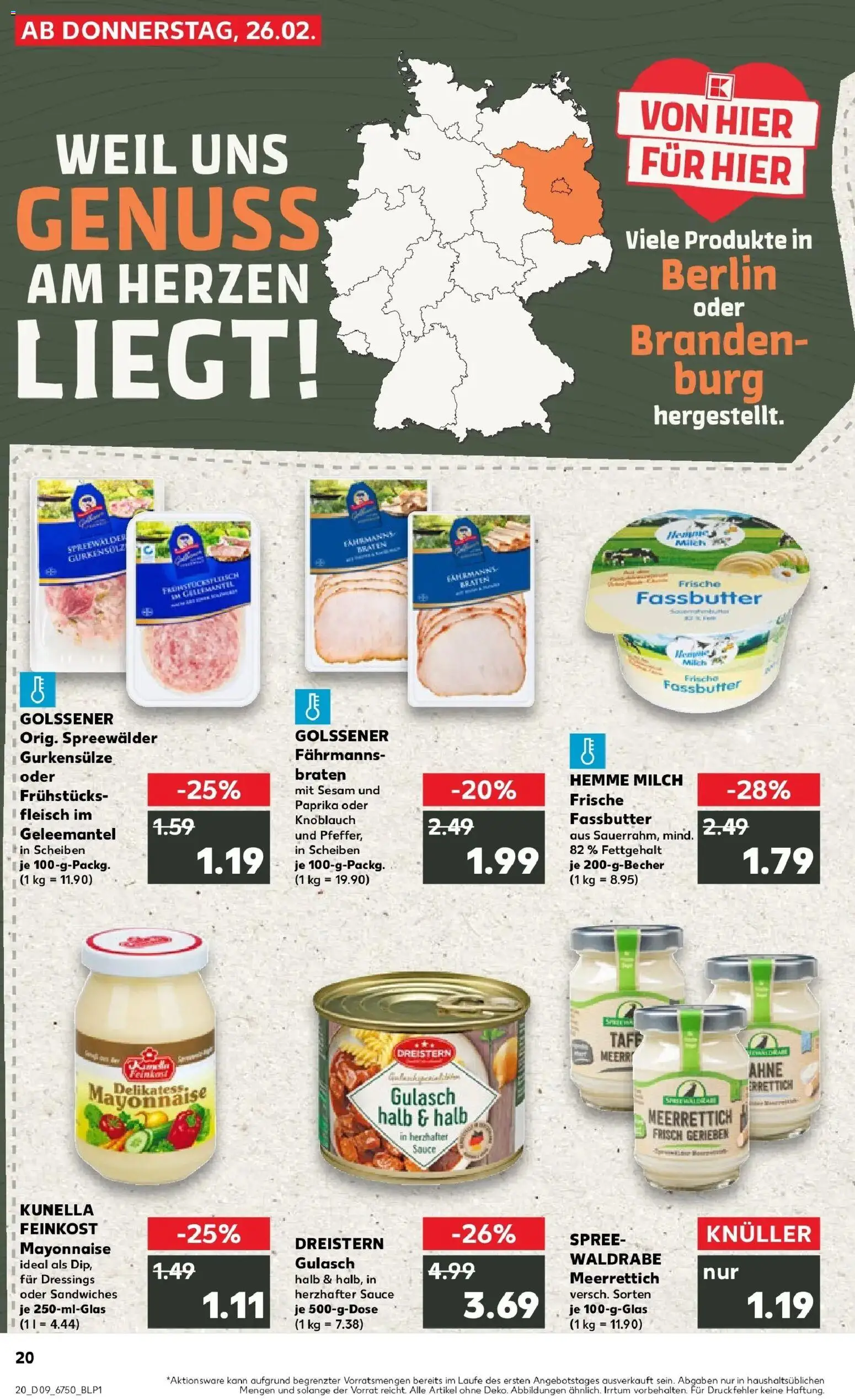 Vorschau von dem Prospekt des Geschäftes Kaufland, gültig ab dem 26.02.2026 - Butter, Gulasch, Milch, Fleisch, Paprika, Mayonnaise, Knoblauch