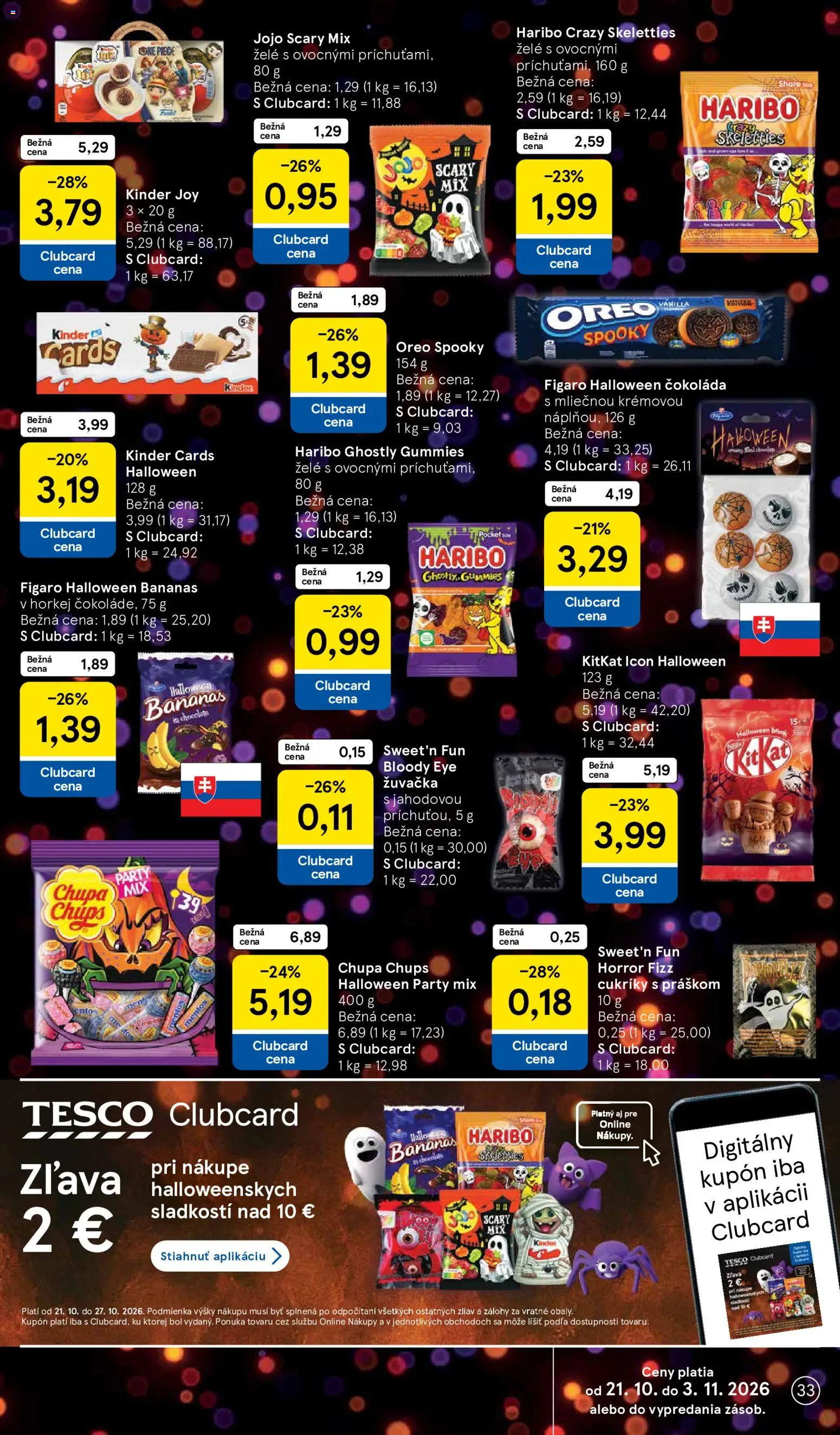 Náhľad Tesco letáku platného od 21.10.2026 - Čokoláda, Kinder, Oreo, Cukríky