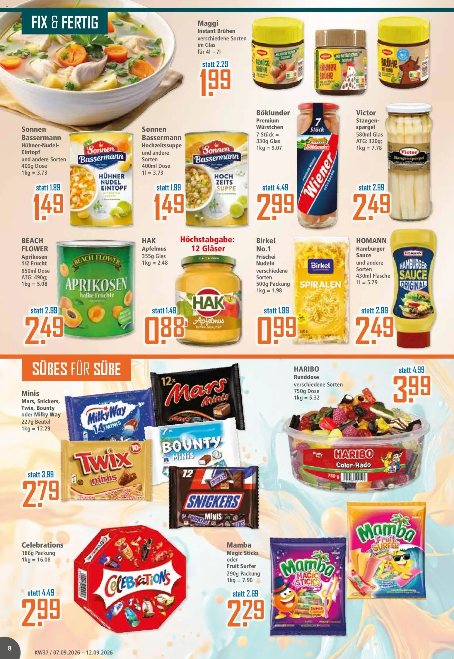 Vorschau von dem Prospekt des Geschäftes Klaas & Kock, gültig ab dem 07.09.2026 - Haribo, Maggi, Spargel, Mars, Nudeln, Snickers, Celebrations, Apfelmus