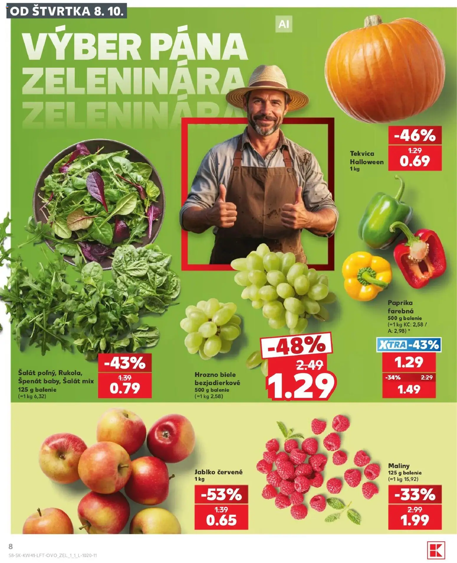 Náhľad Kaufland letáku platného od 08.10.2026 - Paprika, Tekvica, Šalát, Špenát, Hrozno, Maliny