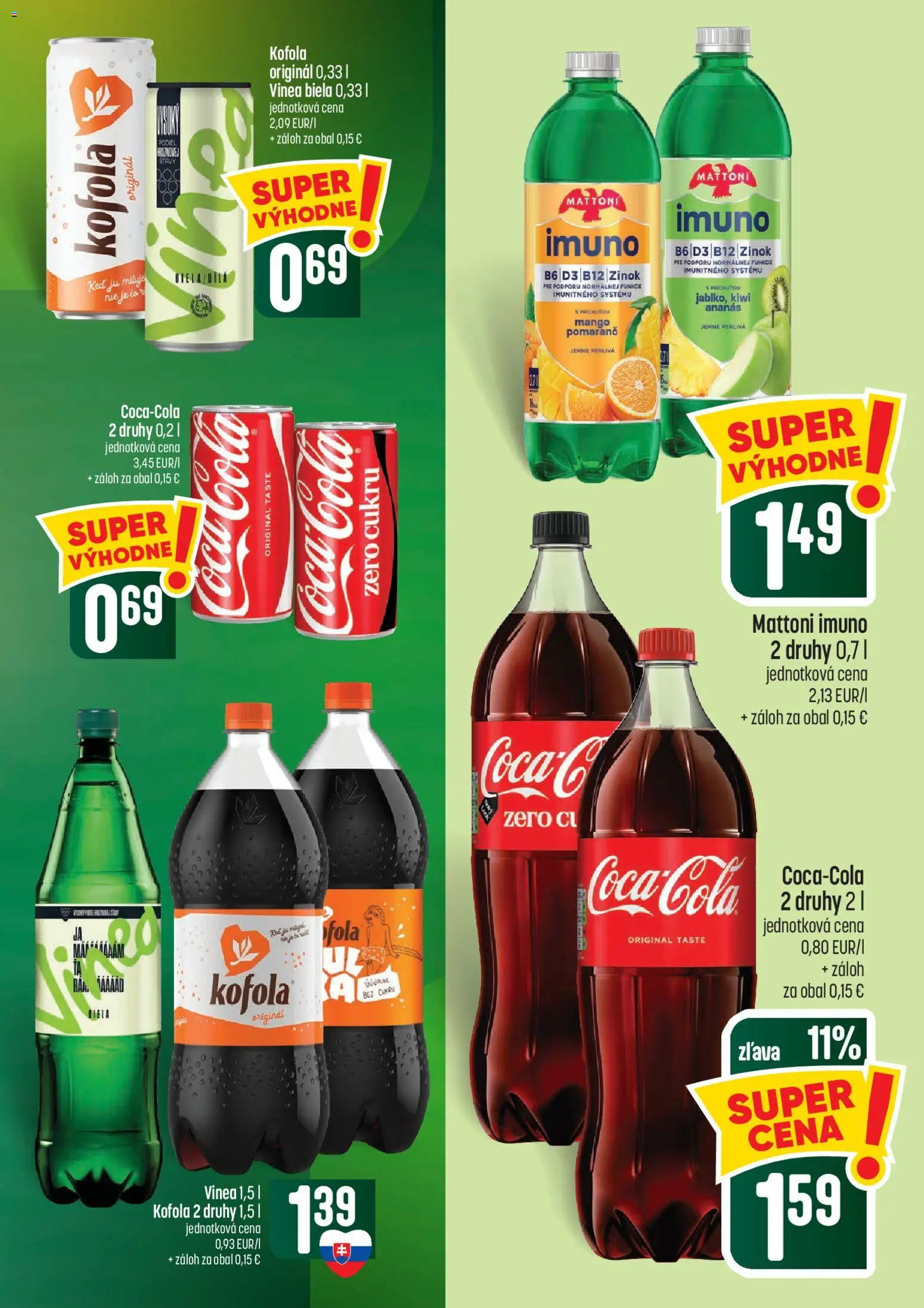 Náhľad COOP Jednota letáku platného od 01.10.2026 - Kiwi, Mango, Kofola, Coca cola, Vinea, Mattoni, Cola, Ananás