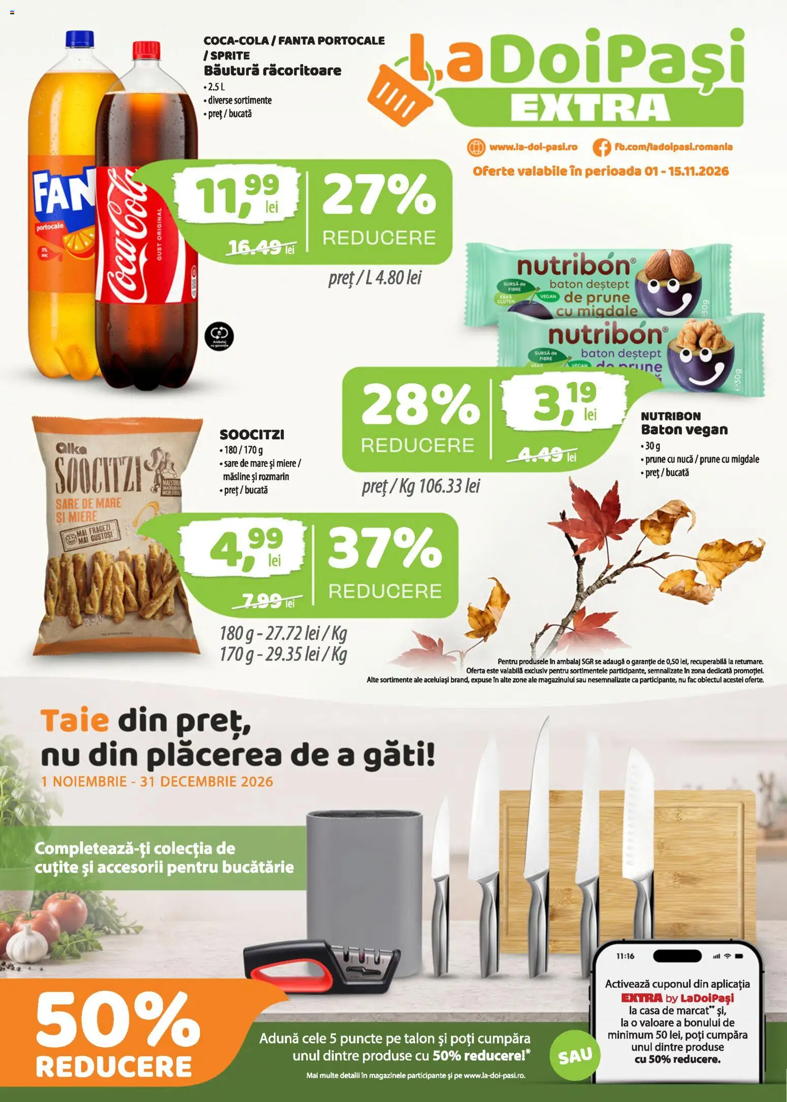 Previzualizarea de cataloage: LaDoiPași LaDoiPași Catalog extra valabil de la 01.11.2026 - Bucătărie, Migdale, Fanta, Miere, Prune, Sare, Măsline, Bautura racoritoare