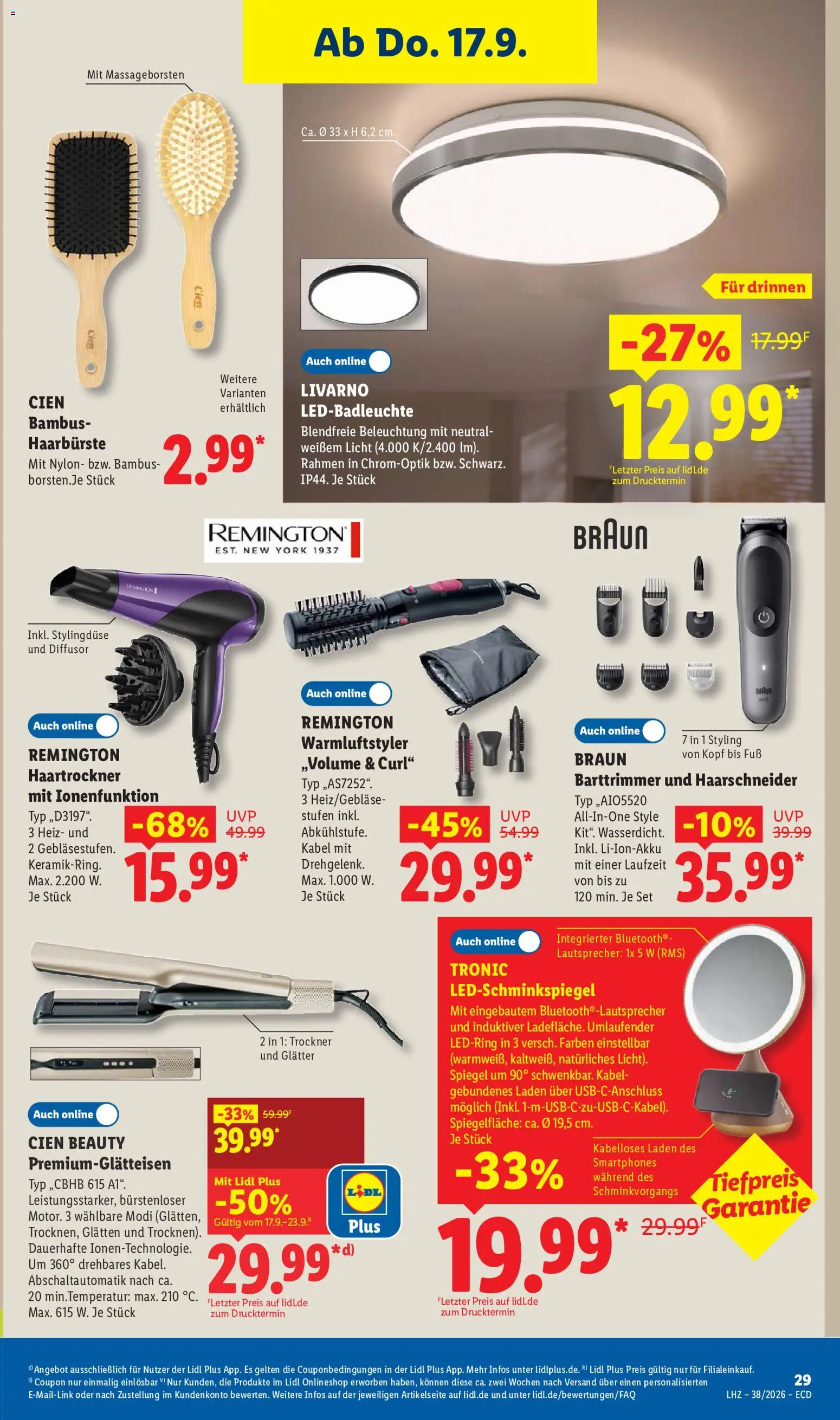 Vorschau von dem Prospekt des Geschäftes Lidl, gültig ab dem 14.09.2026 - Spiegel, Smartphones, Trockner, Lautsprecher, Kabel, Haartrockner