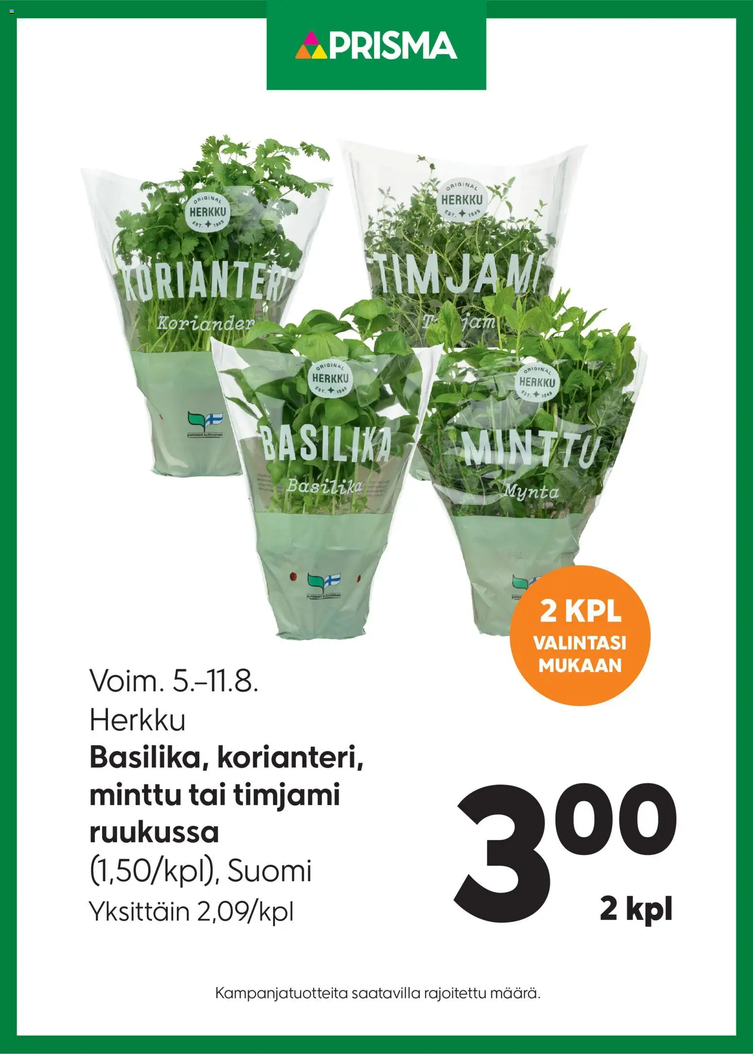 Kaupan Prisma Prisma tarjoukset Herkku yrtit esikatselu, voimassa 05/08/2026
