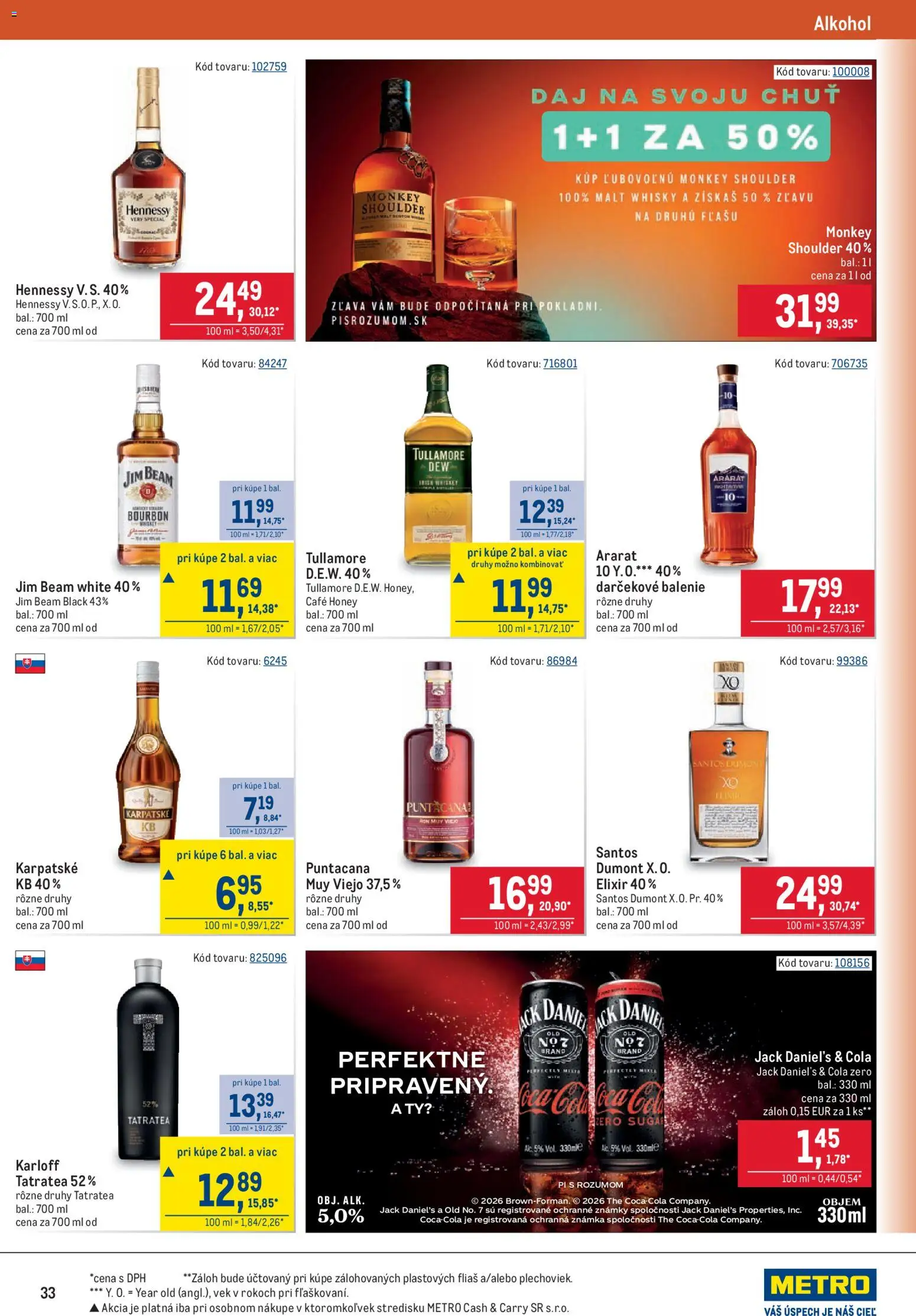 Náhľad Metro letáku platného od 09.09.2026 - Alkohol, Coca cola, Hennessy, Jim Beam, Ararat, Bourbon, Cola, Jack Daniel's