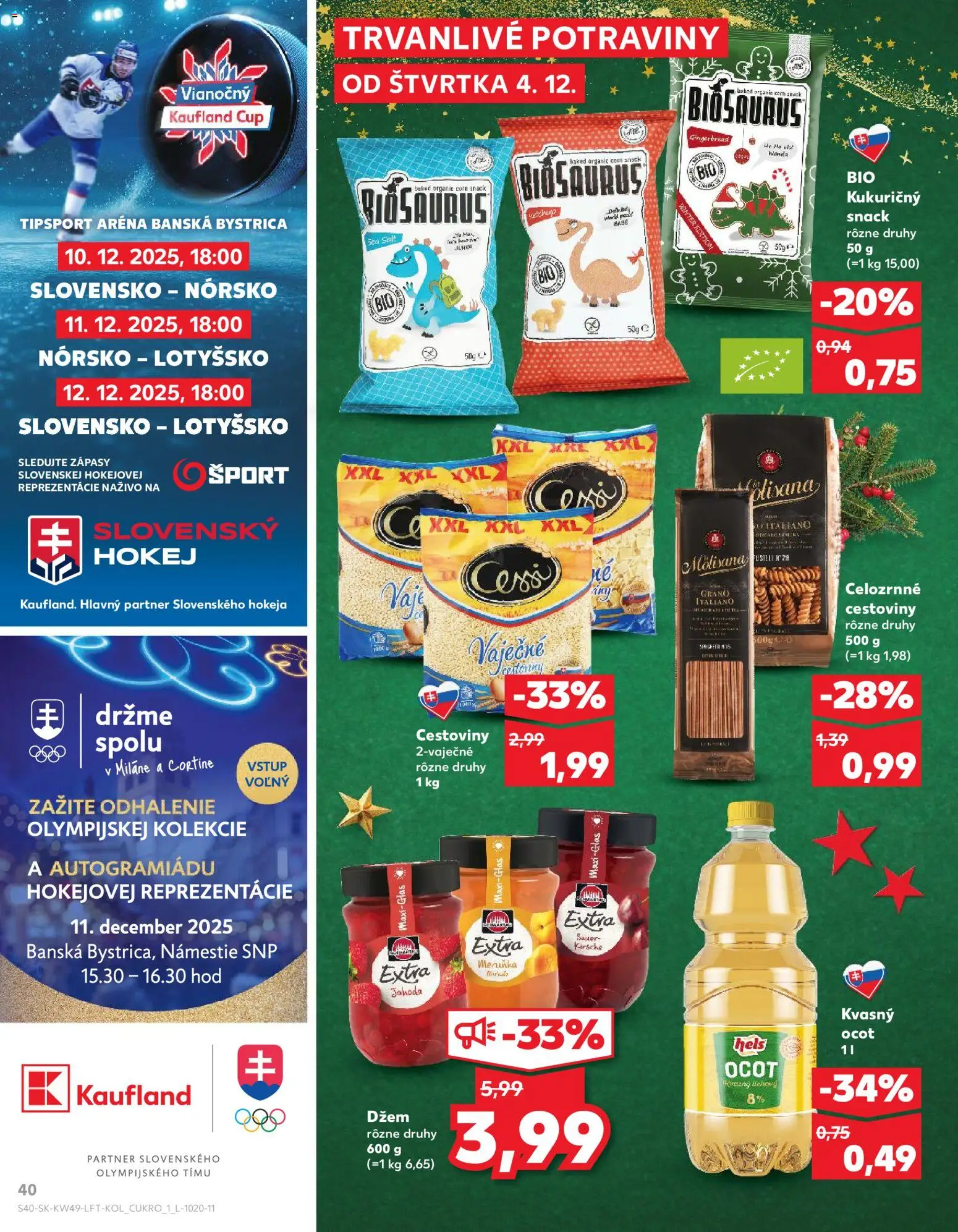 Náhľad Kaufland letáku platného od 04.12.2025 - Cestoviny, Ocot, Džem