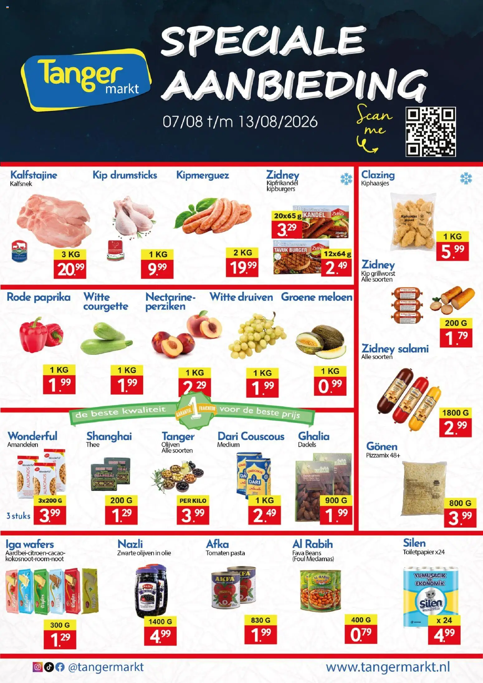 Voorbeeld van Tanger Markt folder van winkel Tanger Markt geldig vanaf 07-08-2026 - Kip, Thee, Paprika, Courgette, Amandelen, Druiven, Olijven, Meloen