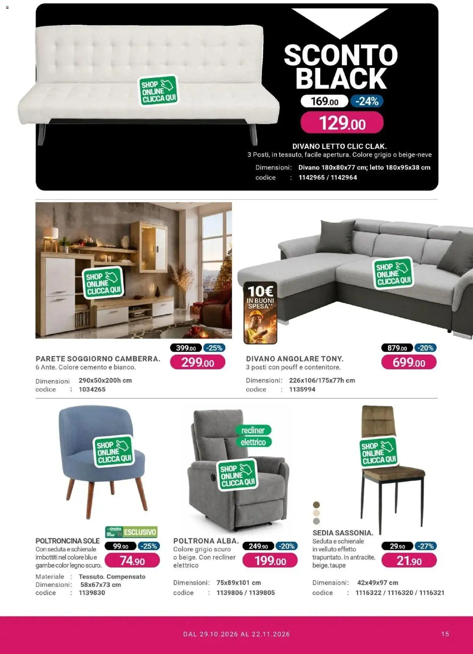 Anteprima dell'opuscolo CFadda volantino Senorbì dal negozio CFadda valido da 29/10/2026 - Divano letto, Divano, Letto, Divano angolare, Poltrona, Sedia, Cemento
