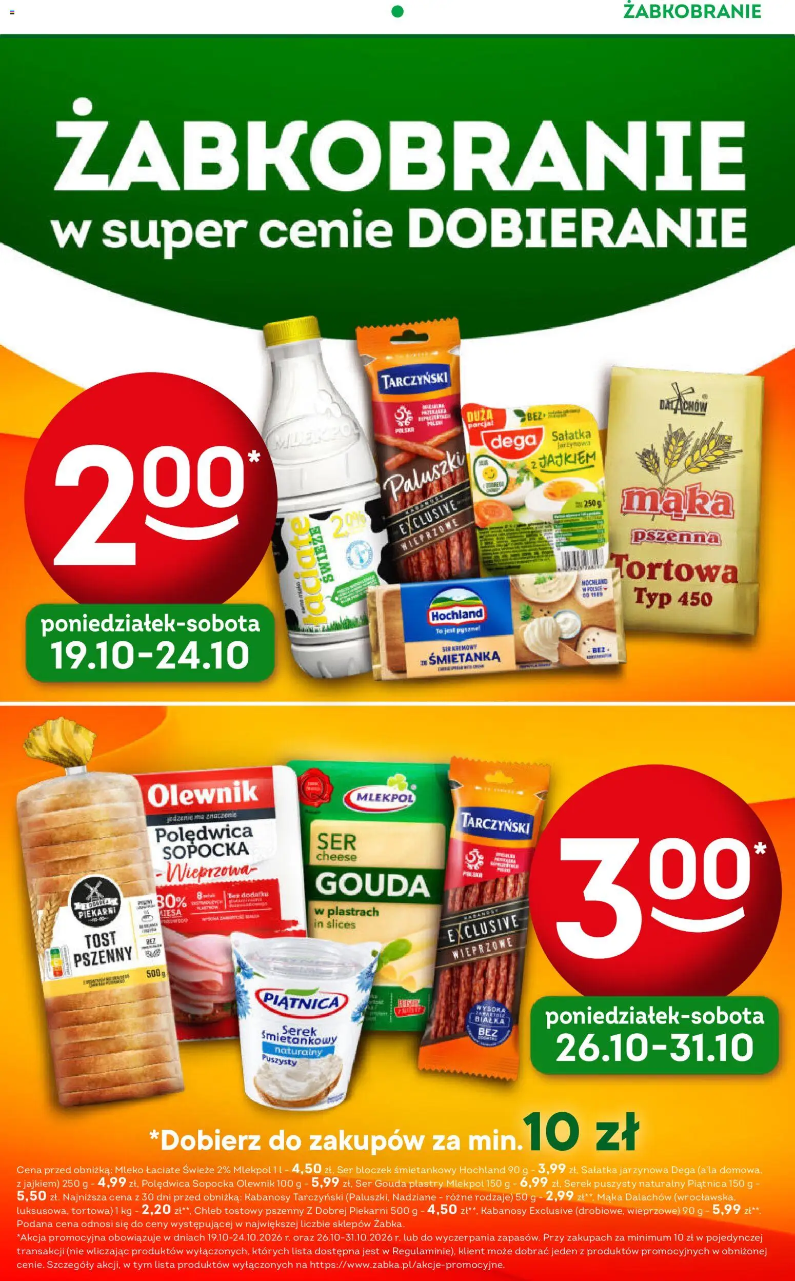 Pogląd gazetki "Żabka gazetka - Codzienne produkty" ze sklepu Żabka ważnej od 21.10.2026 - Mleko, Chleb, Mąka, Ser, Piątnica, Paluszki, Kabanosy, Chleb tostowy