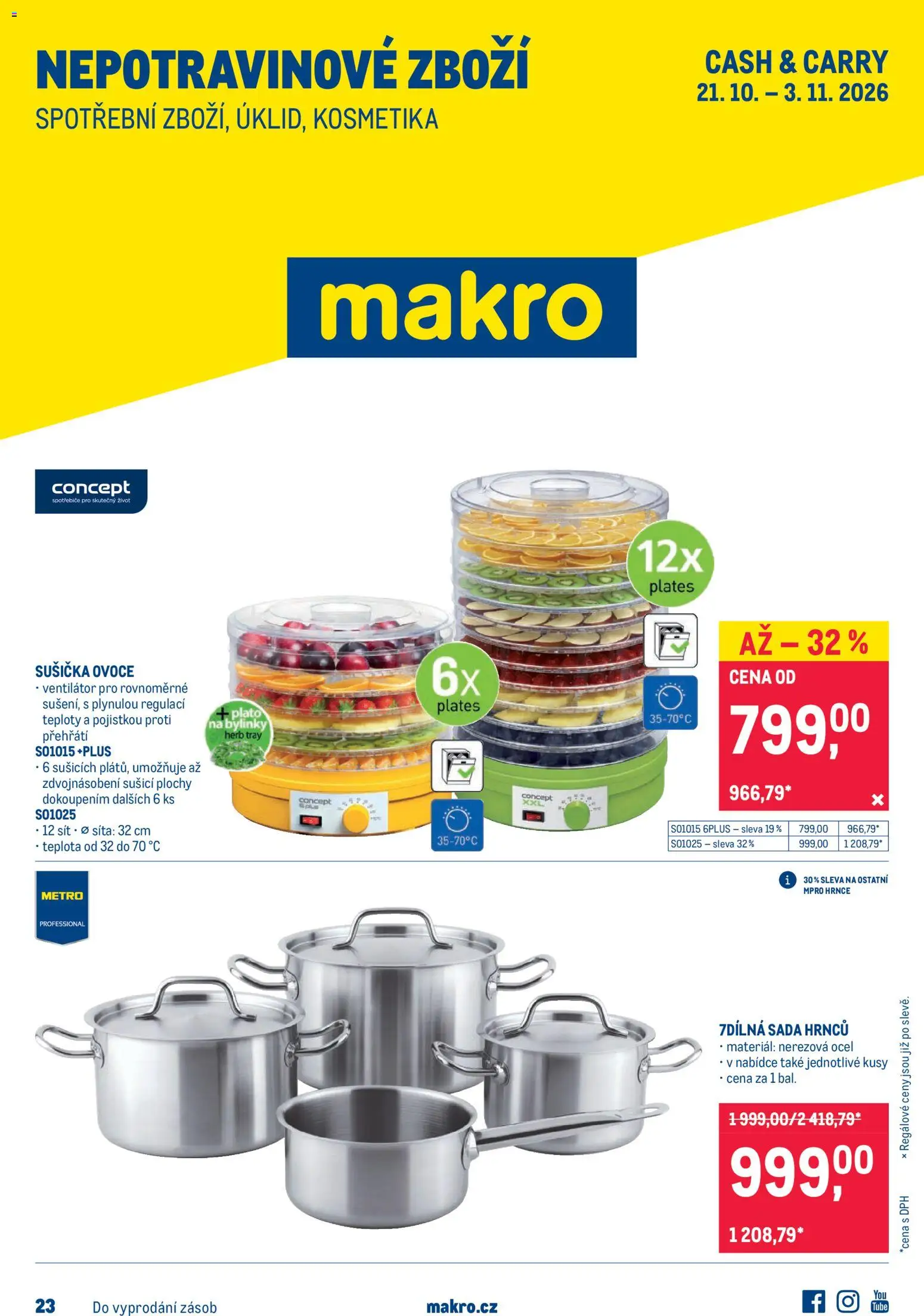 Náhled nabídky: Makro Makro leták - Nepotravinové zboží platný od 21.10.2026 - Ovoce, Ventilátor, Bylinky, Sušička, Sada hrnců, Sušička ovoce, Hrnce, Síť