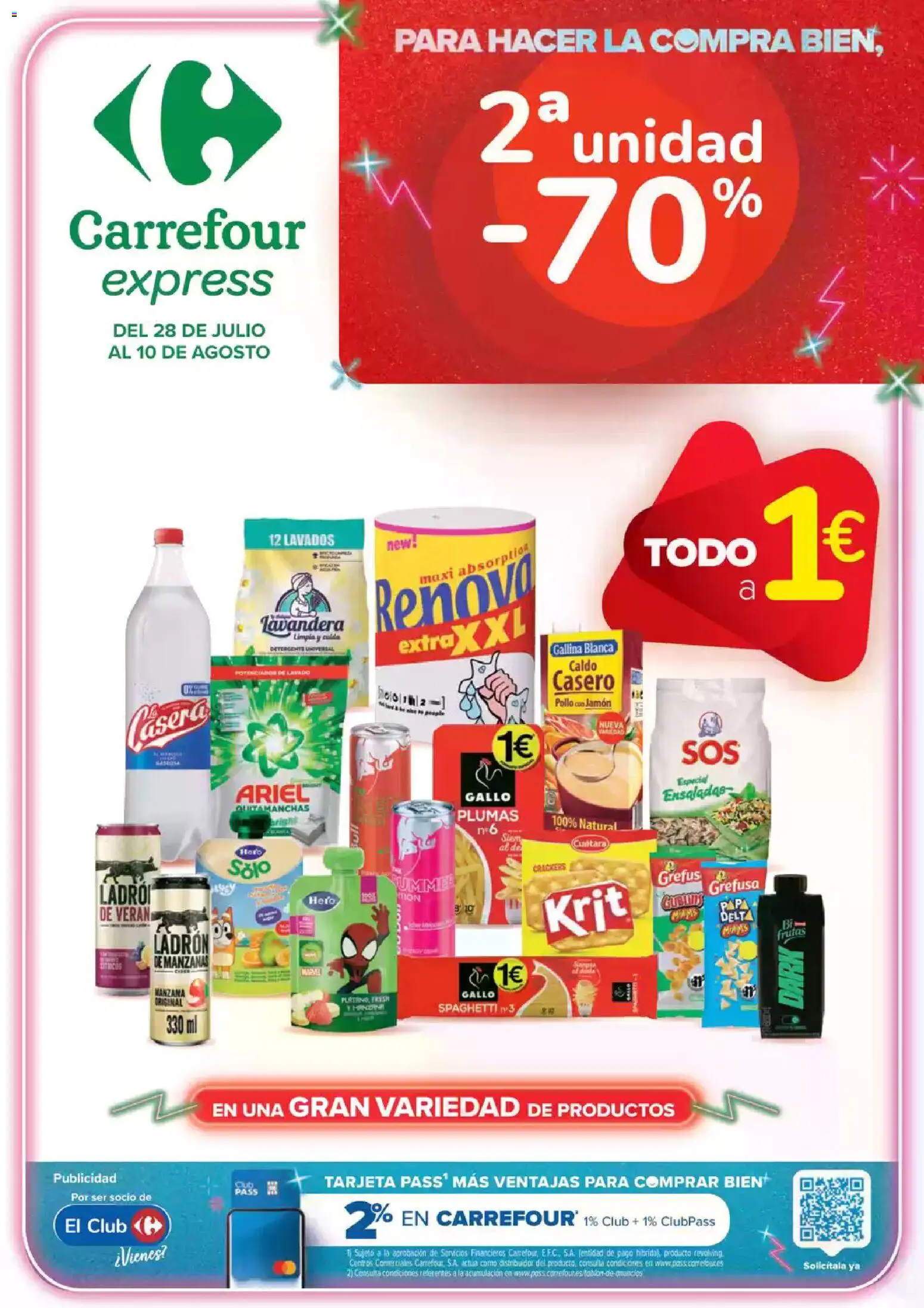 Vista previa del folleto de la tienda Carrefour Express válido desde el 28/07/2026 - Jamón, Manzanas, Manzana, Quitamanchas, Pollo