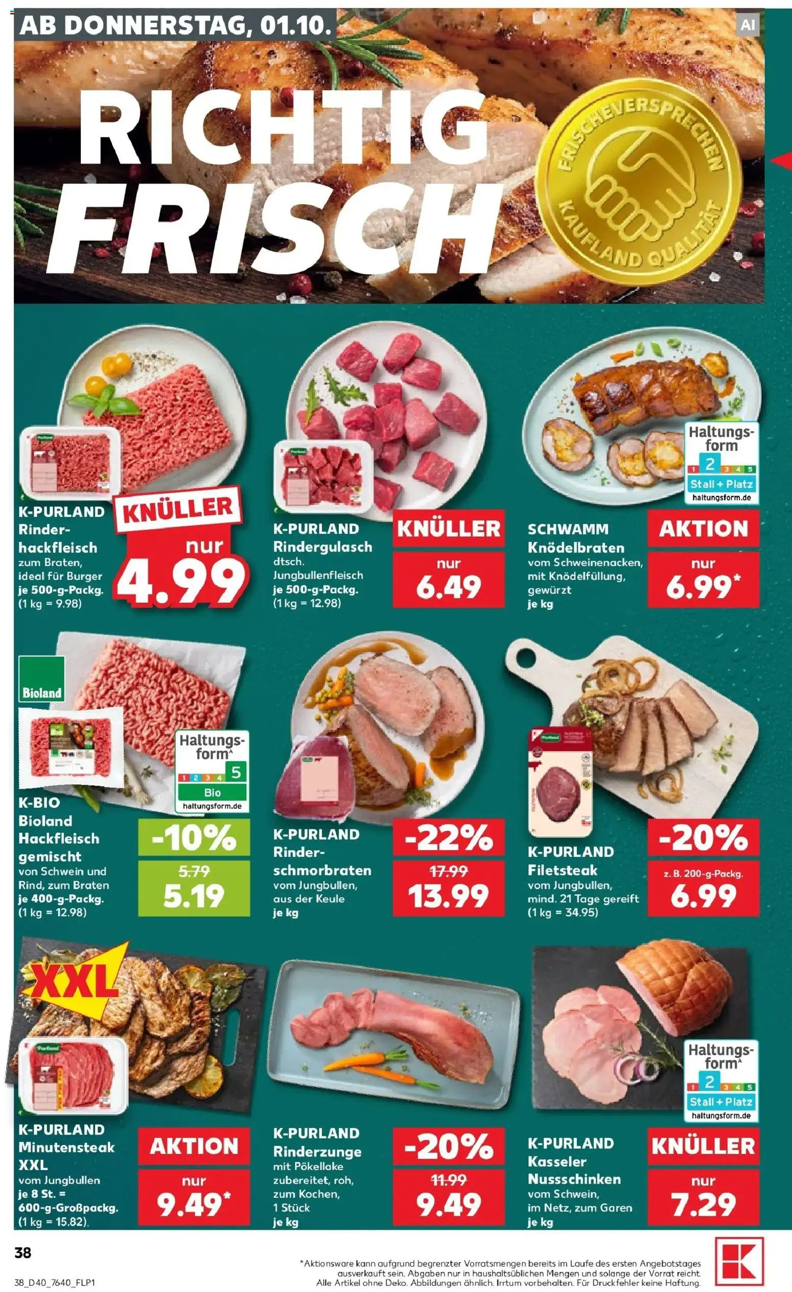 Vorschau von dem Prospekt des Geschäftes Kaufland, gültig ab dem 01.10.2026 - Burger, Hackfleisch, Rindergulasch